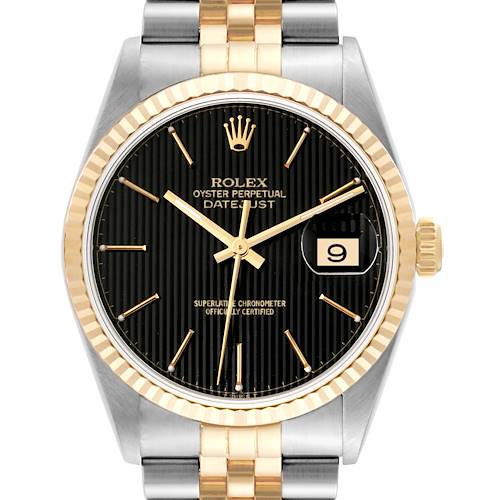 Photo of Rolex Datejust 36 Steel Yellow Gold Black Tapestry Dial Mens Watch 16233