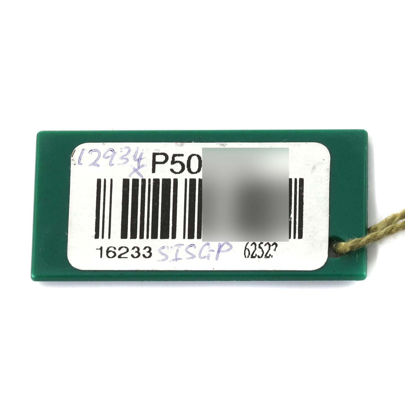 This image shows a barcode tag with some handwritten details for the Rolex Datejust 16233 Men's Steel and Gold (two tone) Black Dial 16233 Men's Steel and Gold (two tone) Black Dial model 16233.