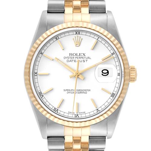 Photo of Rolex Datejust 36 Steel Yellow Gold White Dial Mens Watch 16233