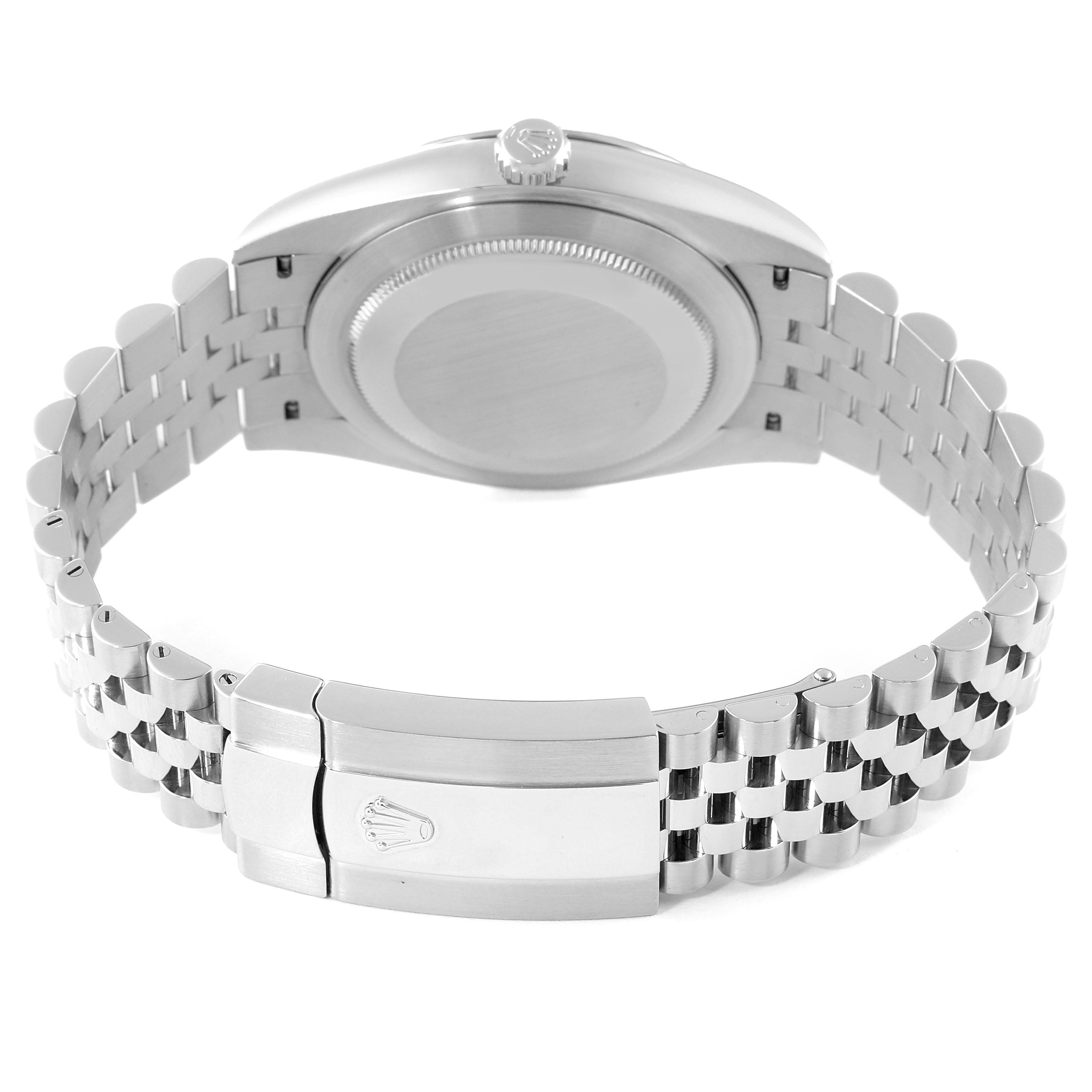 The image shows the back view of a Rolex Datejust 41 126334 Men's Stainless Steel White Dial 126334 Men's Stainless Steel White Dial watch, highlighting the bracelet and clasp.