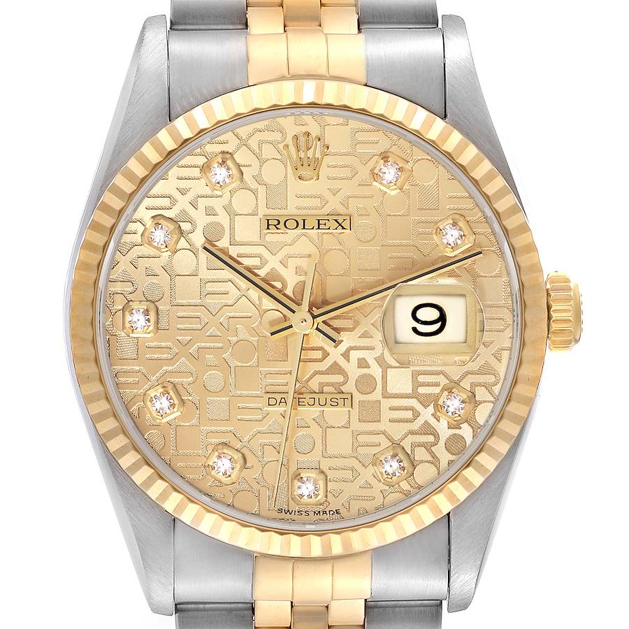 Rolex Datejust Anniversary Diamond Dial Steel Yellow Gold Mens Watch 16233 SwissWatchExpo