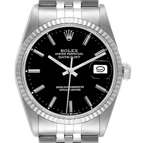 Photo of Rolex Datejust Black Dial Steel White Gold Mens Watch 16234