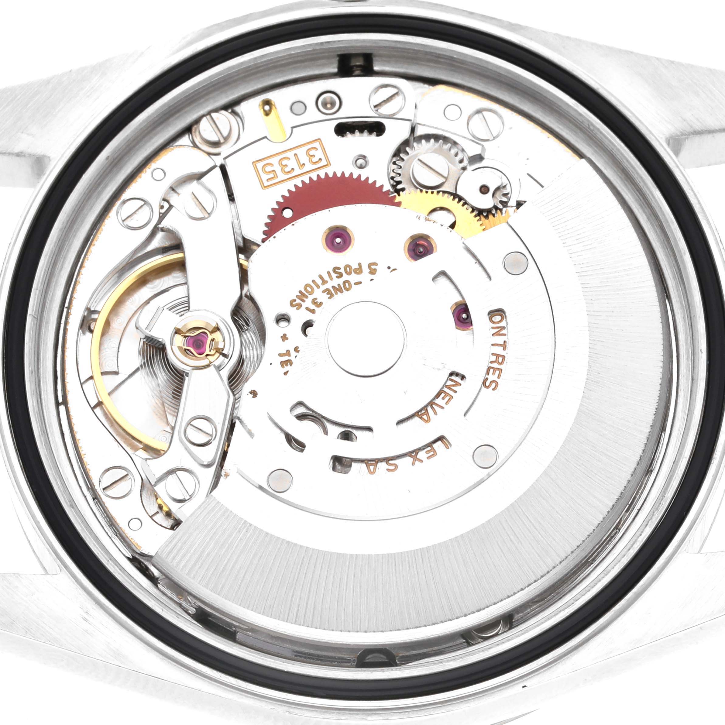 This image shows the internal mechanism of a Rolex Datejust 16234 Men's Stainless Steel Black Dial 16234 Men's Stainless Steel Black Dial watch, seen from the back.