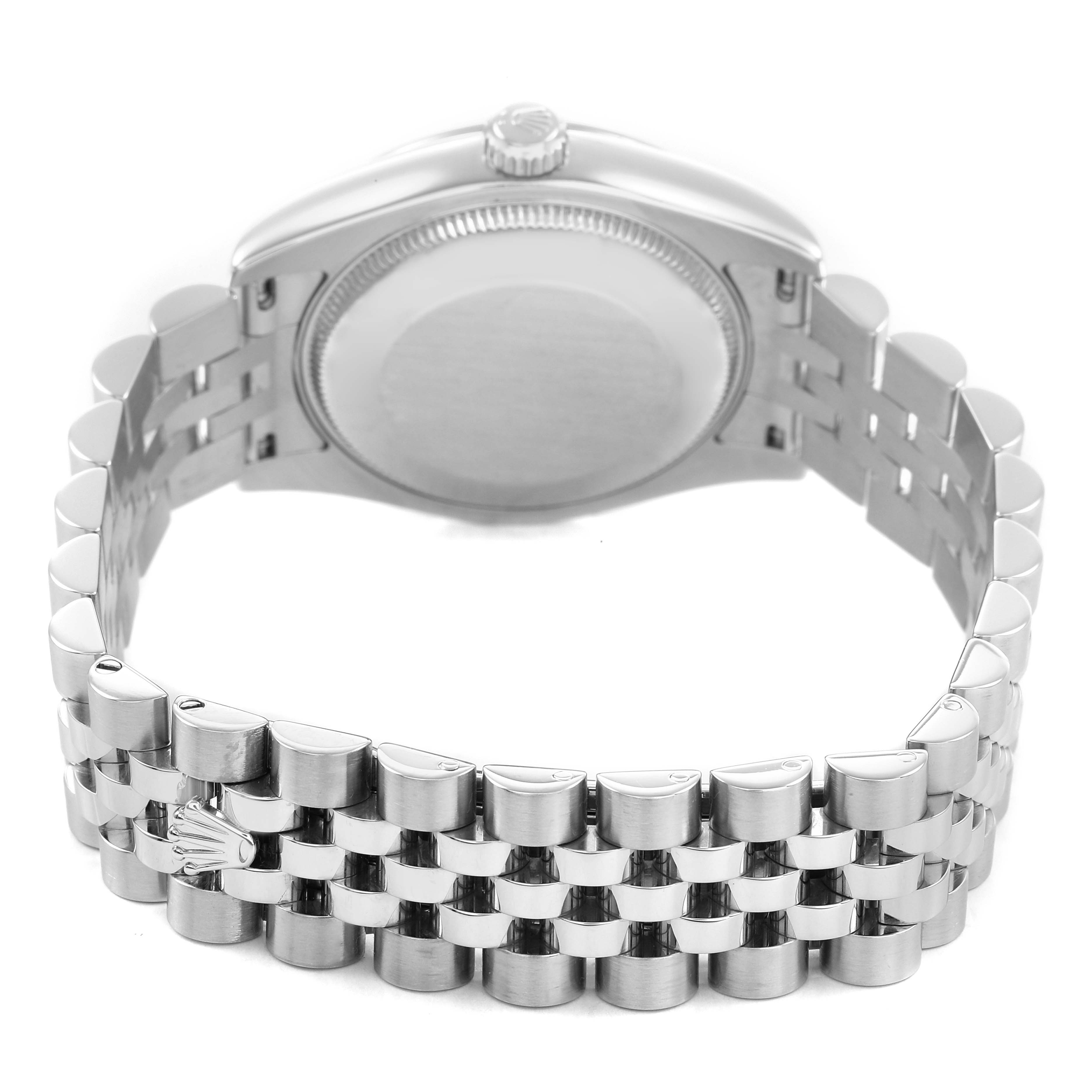 The image shows the back of a Rolex Datejust 178240 Women's Stainless Steel Silver Dial, highlighting the bracelet and clasp from a rear angle.