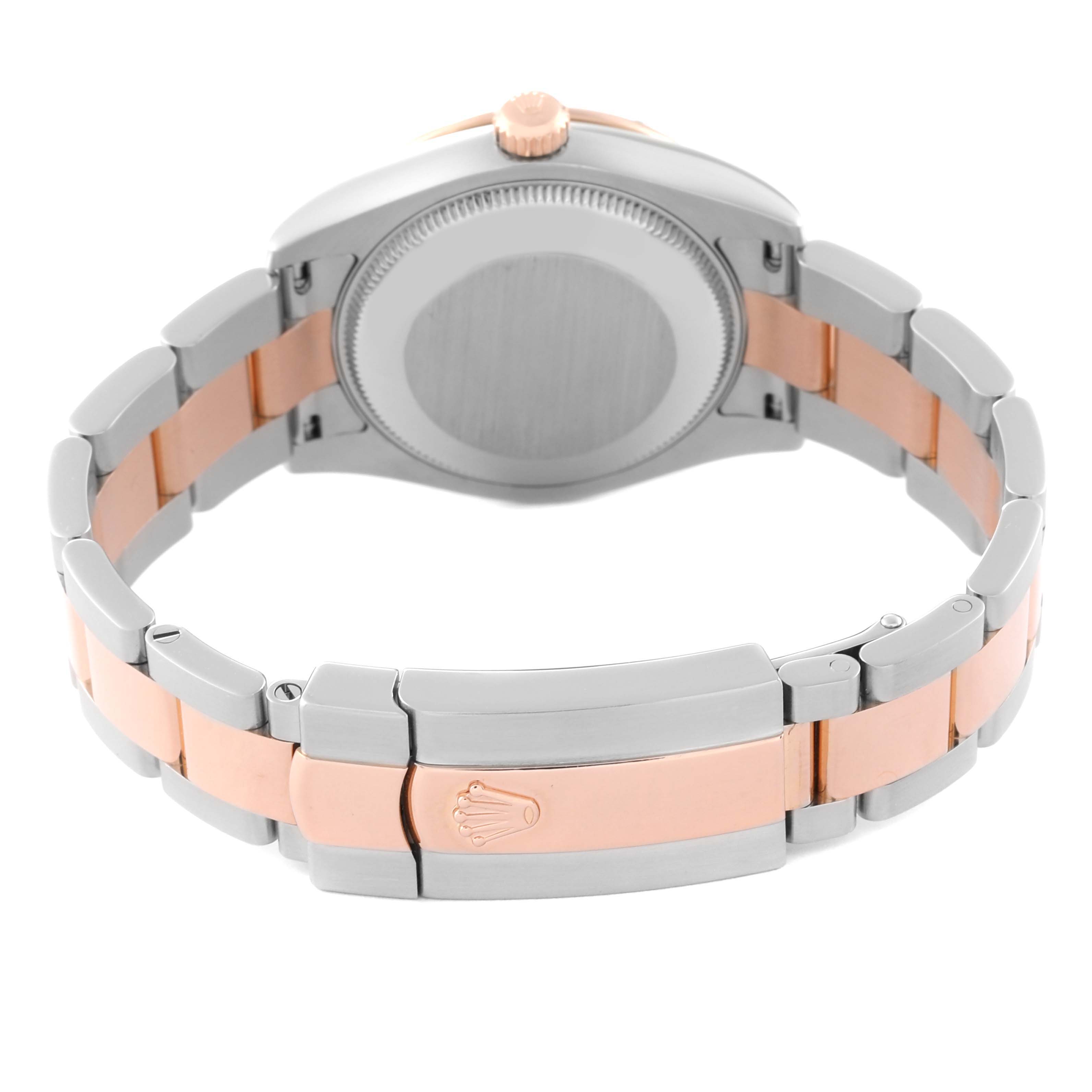 The image shows the back view and the bracelet clasp of a Rolex Mid-Size 178341 Women's Steel and Gold (two tone) Brown Dial 178341 Women's Steel and Gold (two tone) Brown Dial watch, highlighting its two-tone metal design.