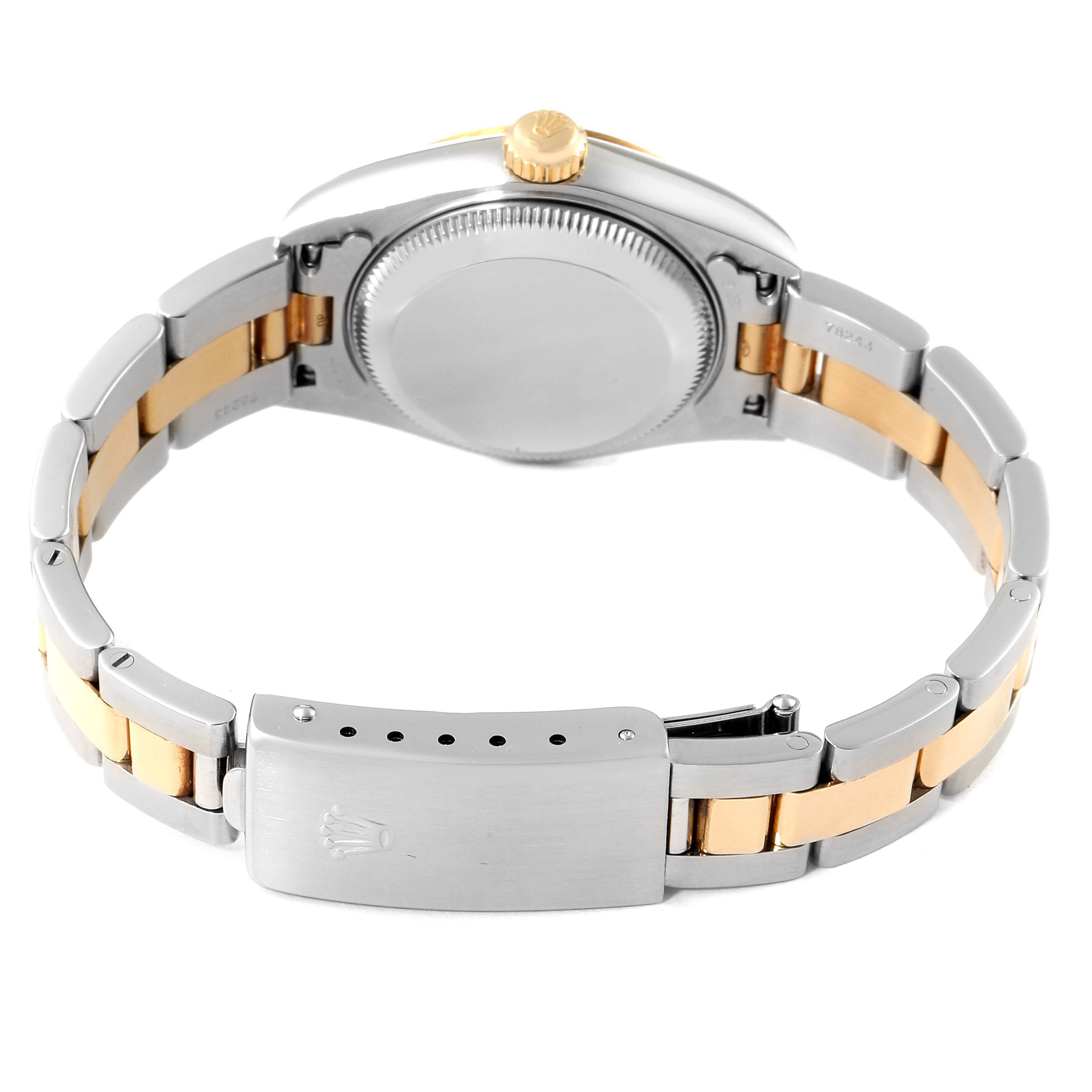 The image shows the back view of the Rolex Datejust 79163 Women's Steel and Gold (two tone) Mother of Pearl Dial 79163 Women's Steel and Gold (two tone) Mother of Pearl Dial watch, highlighting the case back, bracelet, and clasp.