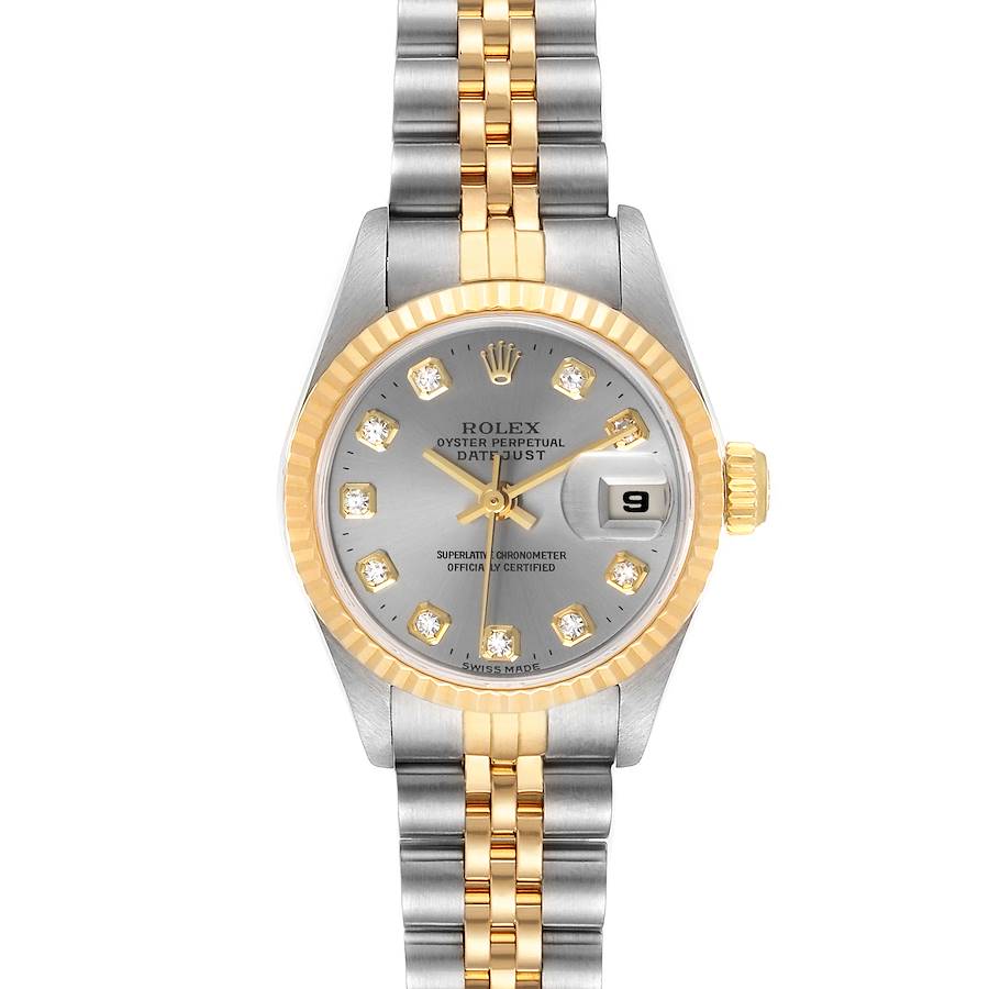 Rolex Datejust Steel Yellow Gold Silver Diamond Dial Watch 69173 Box Papers SwissWatchExpo
