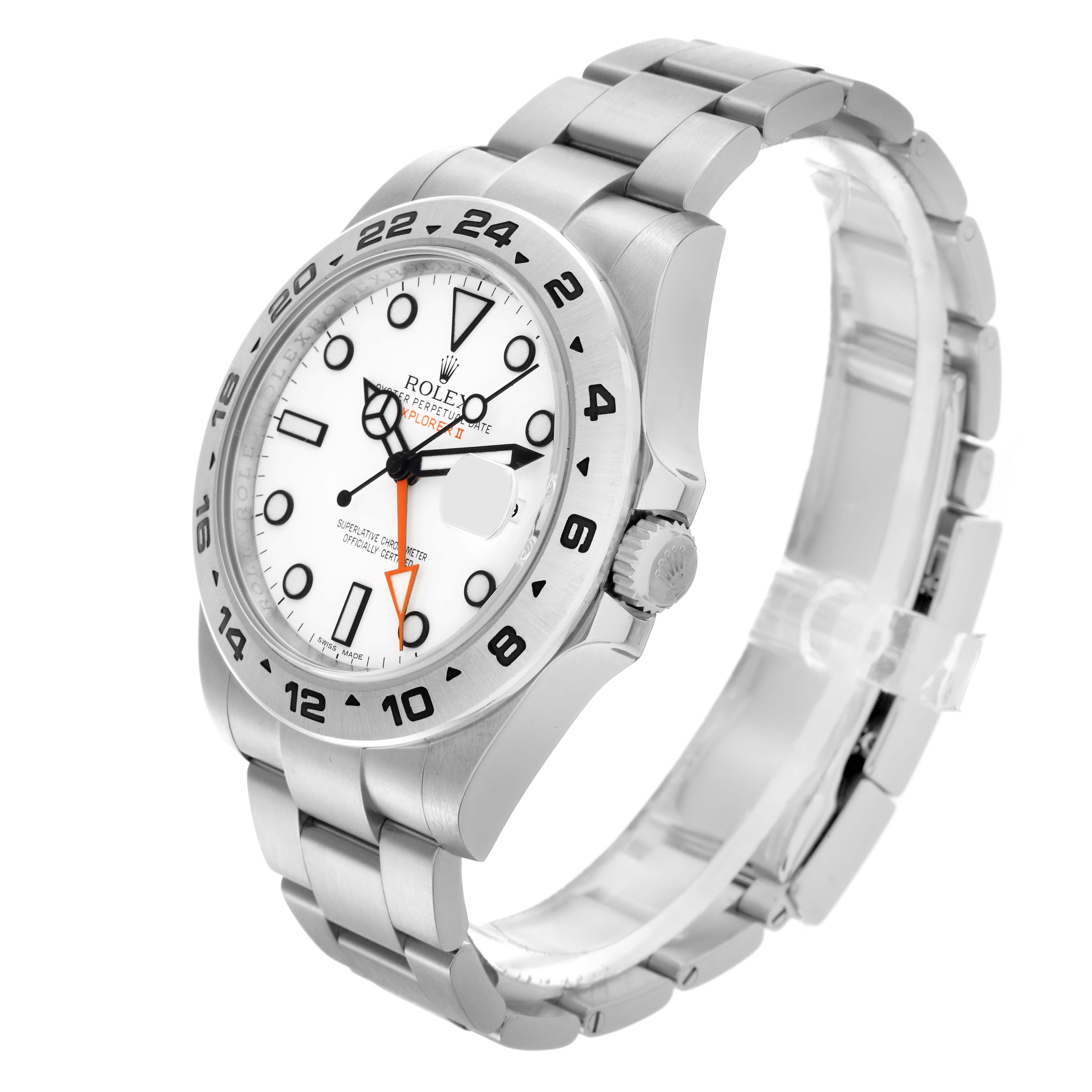 The Rolex Explorer 216570 Men
s Stainless Steel White Dial 216570 Men
s Stainless Steel White Dial watch is shown at a three-quarter angle, highlighting the face, bezel, crown, and bracelet.