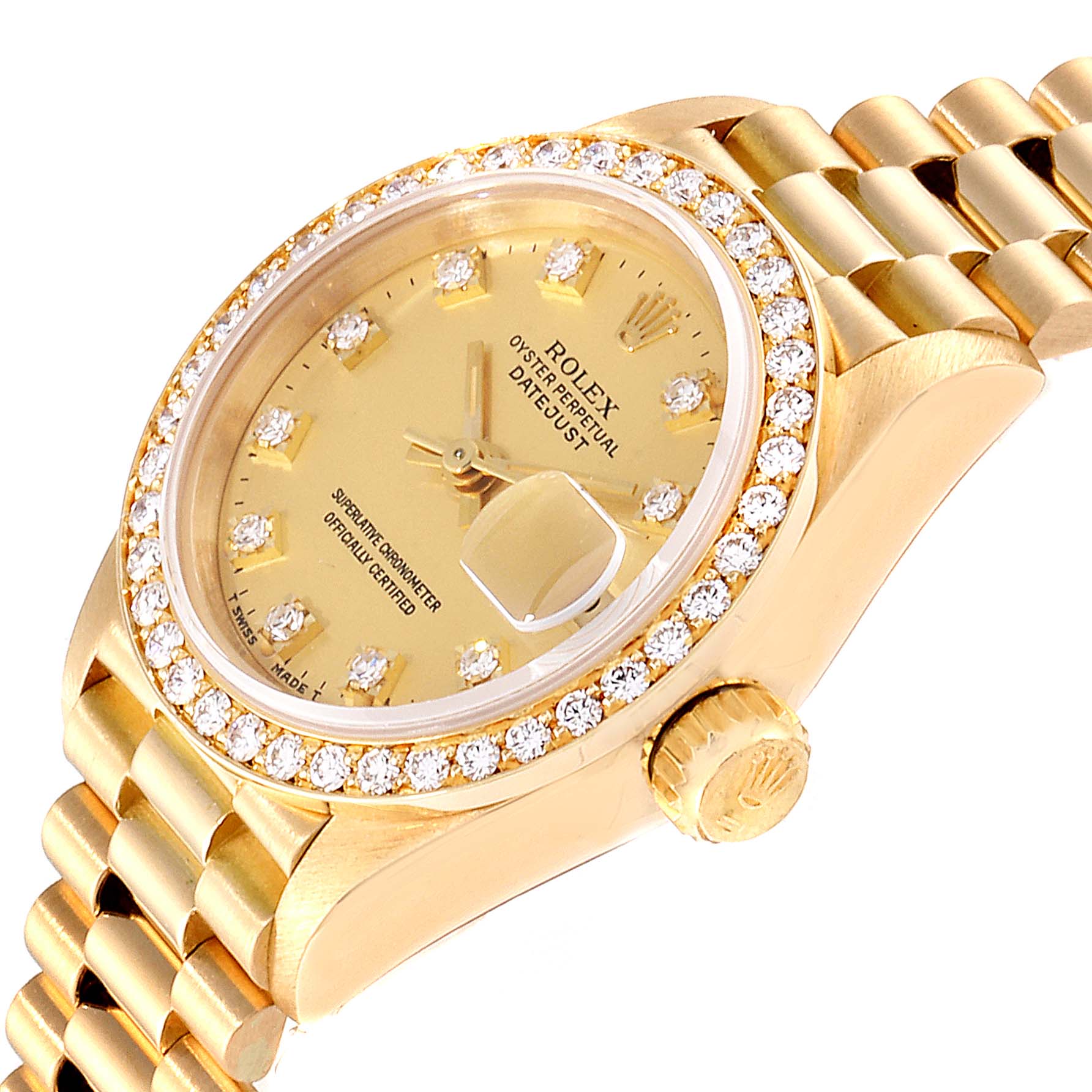 Rolex President Datejust 26mm Yellow Gold Diamond Ladies Watch 69138 ...