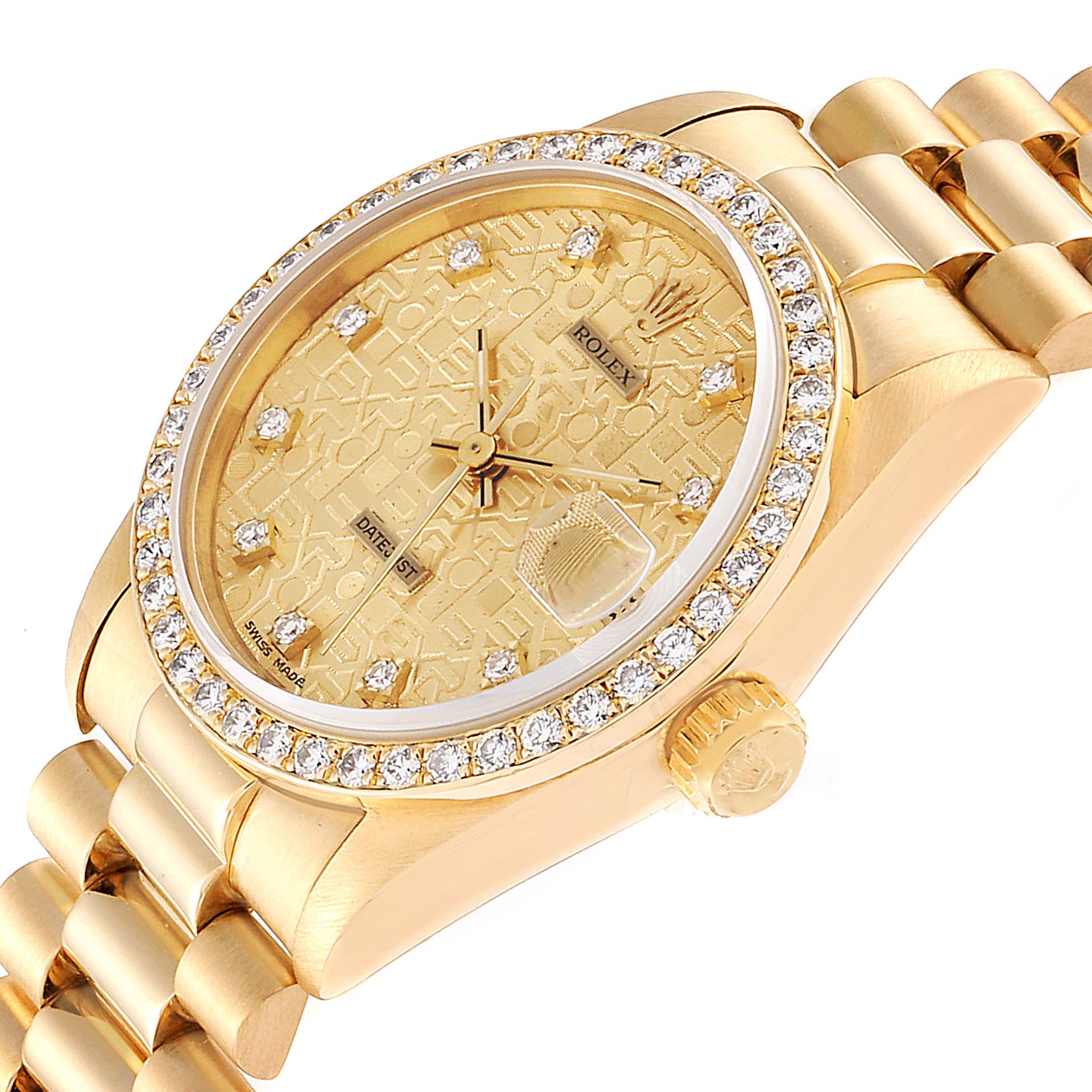 Rolex President Datejust 31 Midsize Yellow Gold Diamond Ladies Watch ...