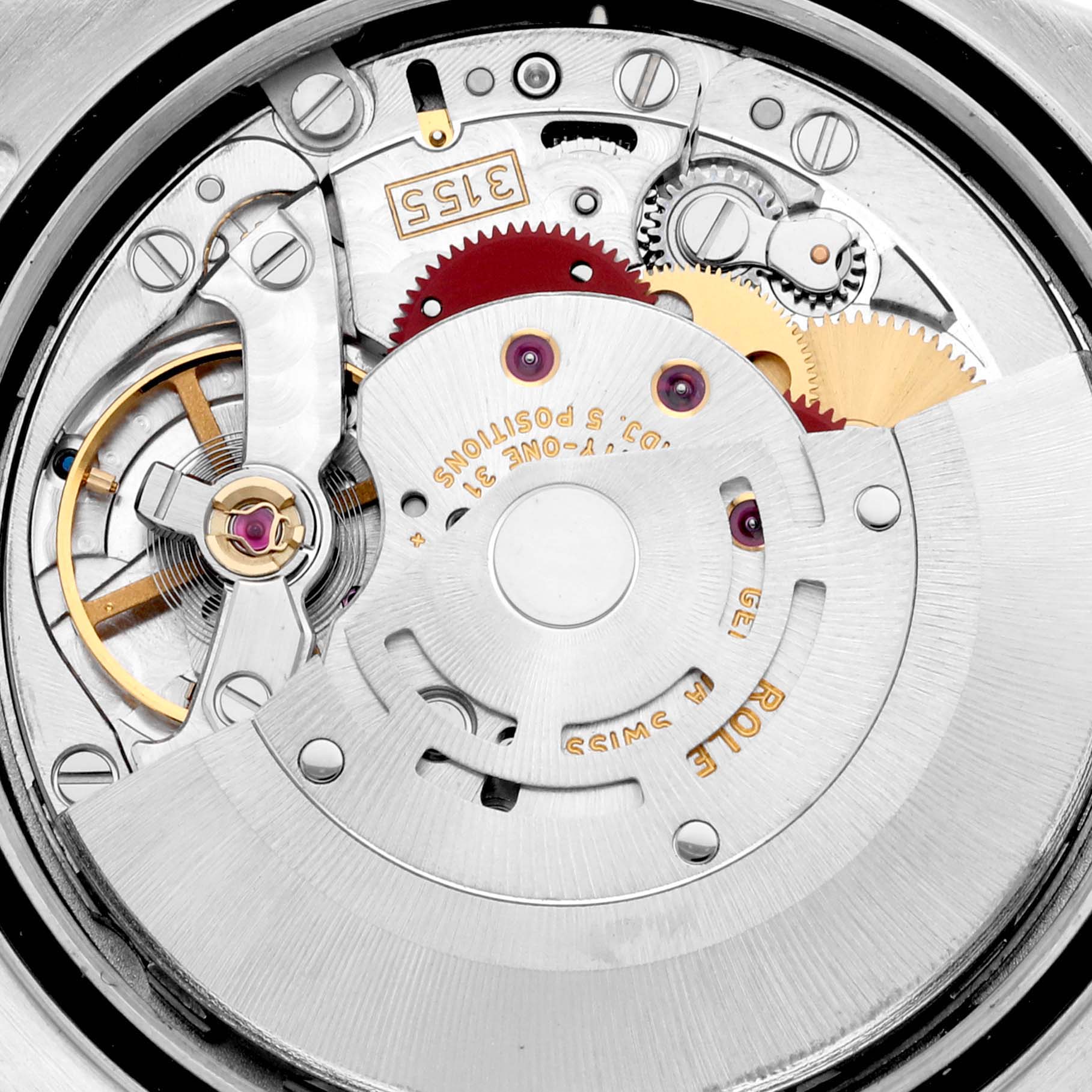 This image shows the internal mechanical movement of a Rolex President 118346 Men's Platinum Silver Dial 118346 Men's Platinum Silver Dial model watch.