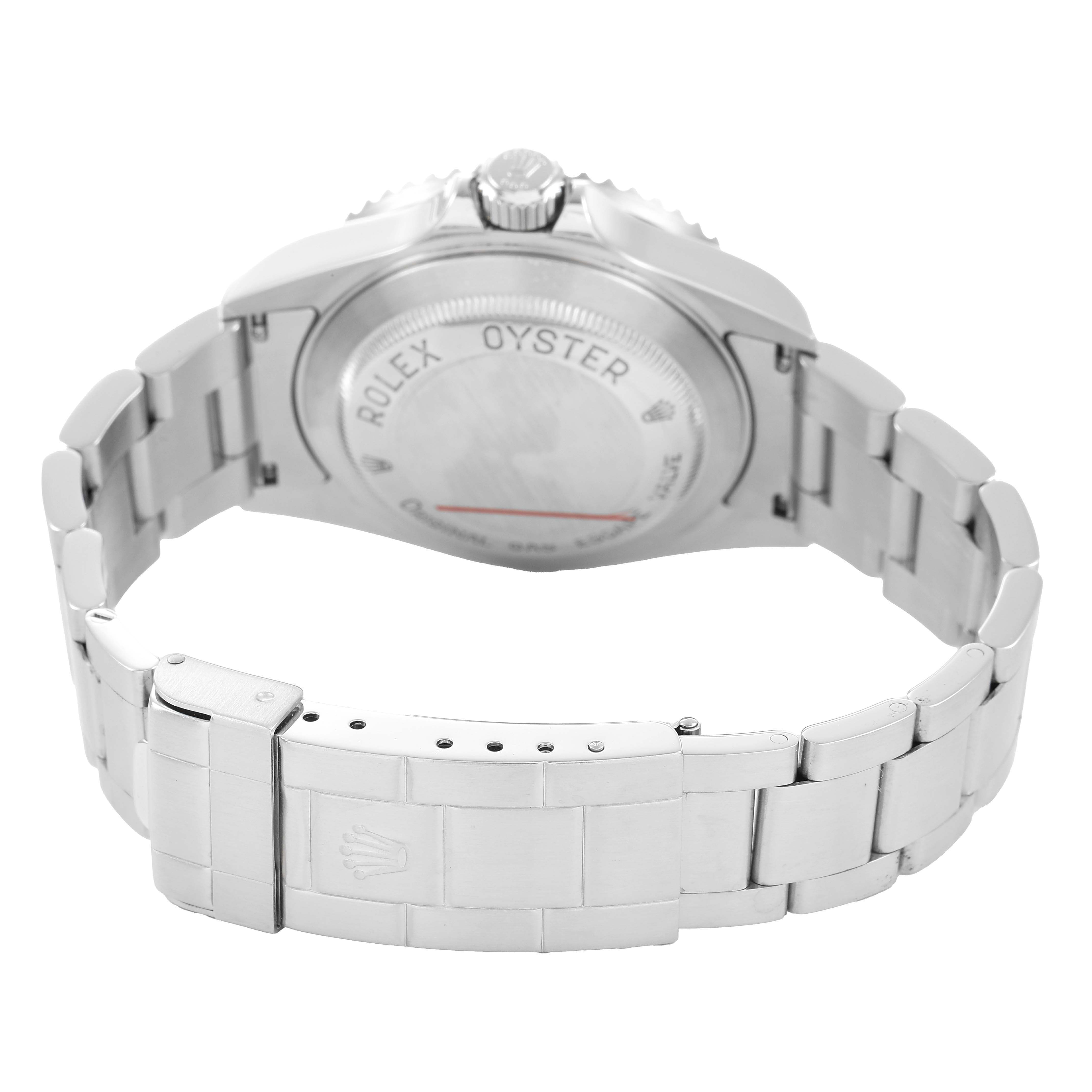 The image shows the back and side view of the Rolex Sea-Dweller 16600 Men's Stainless Steel Black Dial, highlighting the bracelet and case back.