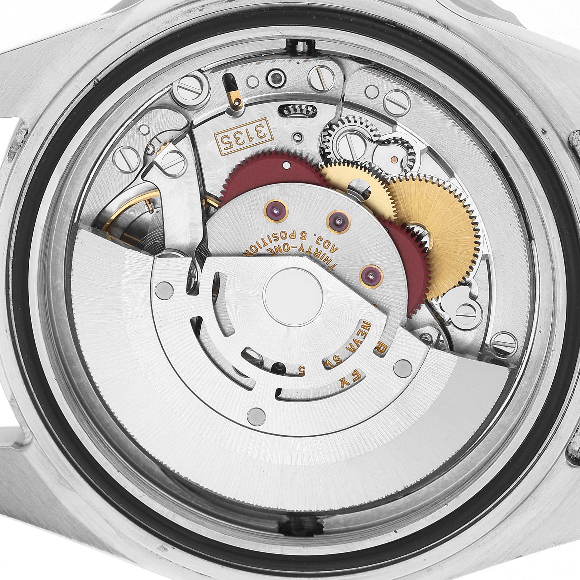 The image shows the back view of the Rolex Sea-Dweller 16600 Men's Stainless Steel Black Dial, displaying its intricate movement and mechanism.