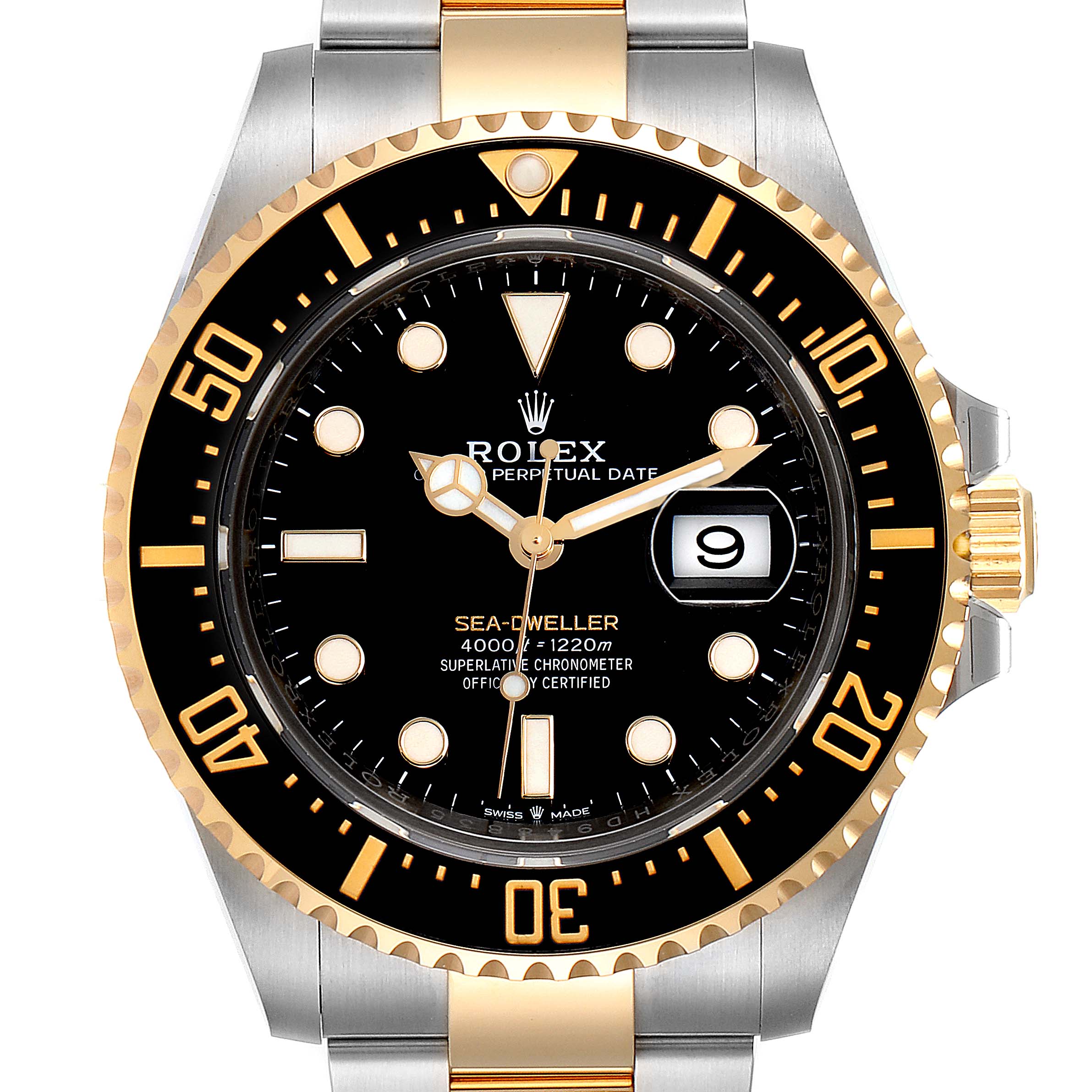 The Rolex Sea-Dweller 126603 Men's Steel and Gold (two tone) Black Dial 126603 Men's Steel and Gold (two tone) Black Dial watch is shown from a front angle, highlighting its dial, bezel, and part of the bracelet.