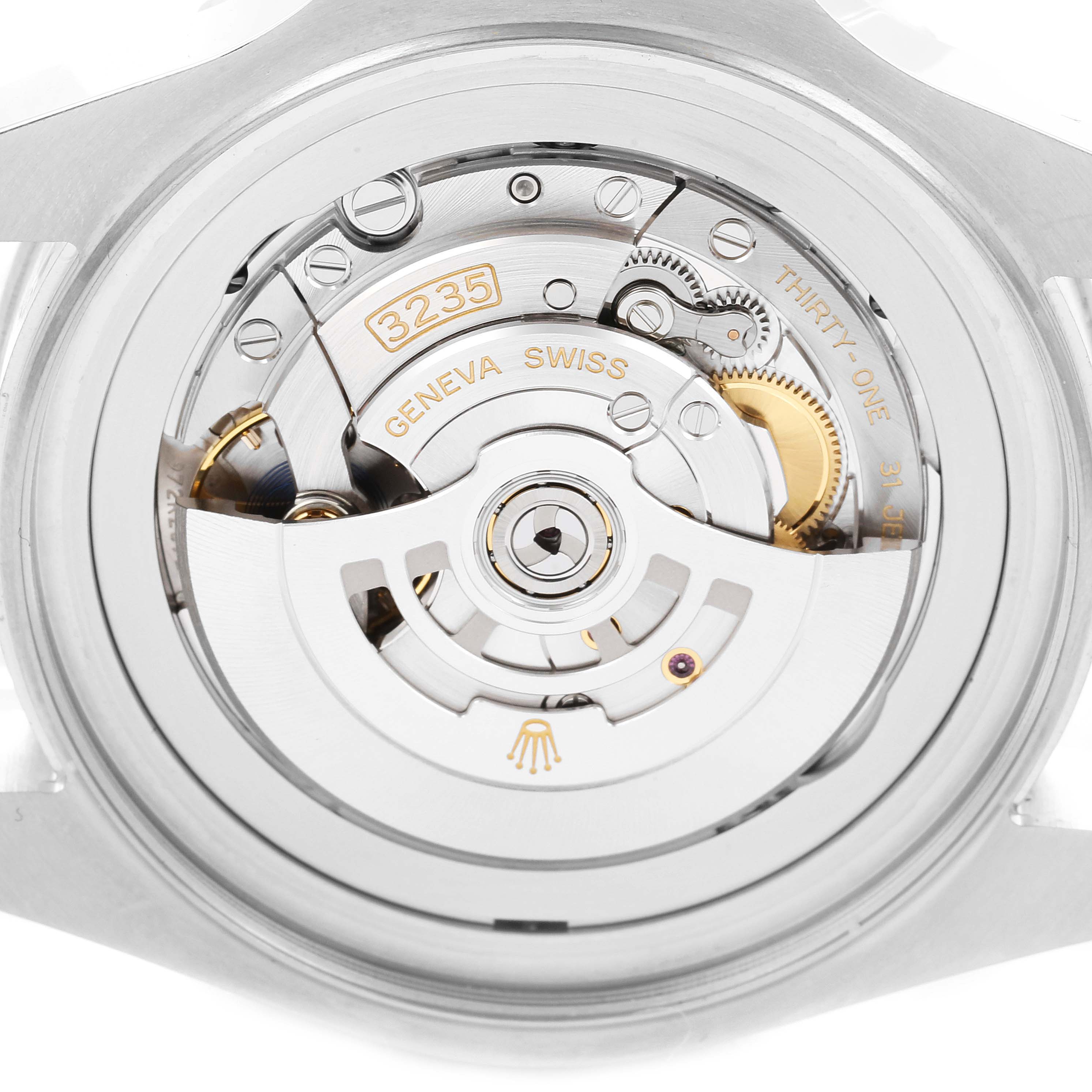 The image shows the caseback view of the Rolex Sea-Dweller 126660 Men
s Stainless Steel Blue Dial 126660 Men
s Stainless Steel Blue Dial, highlighting its 3235 movement and rotor.