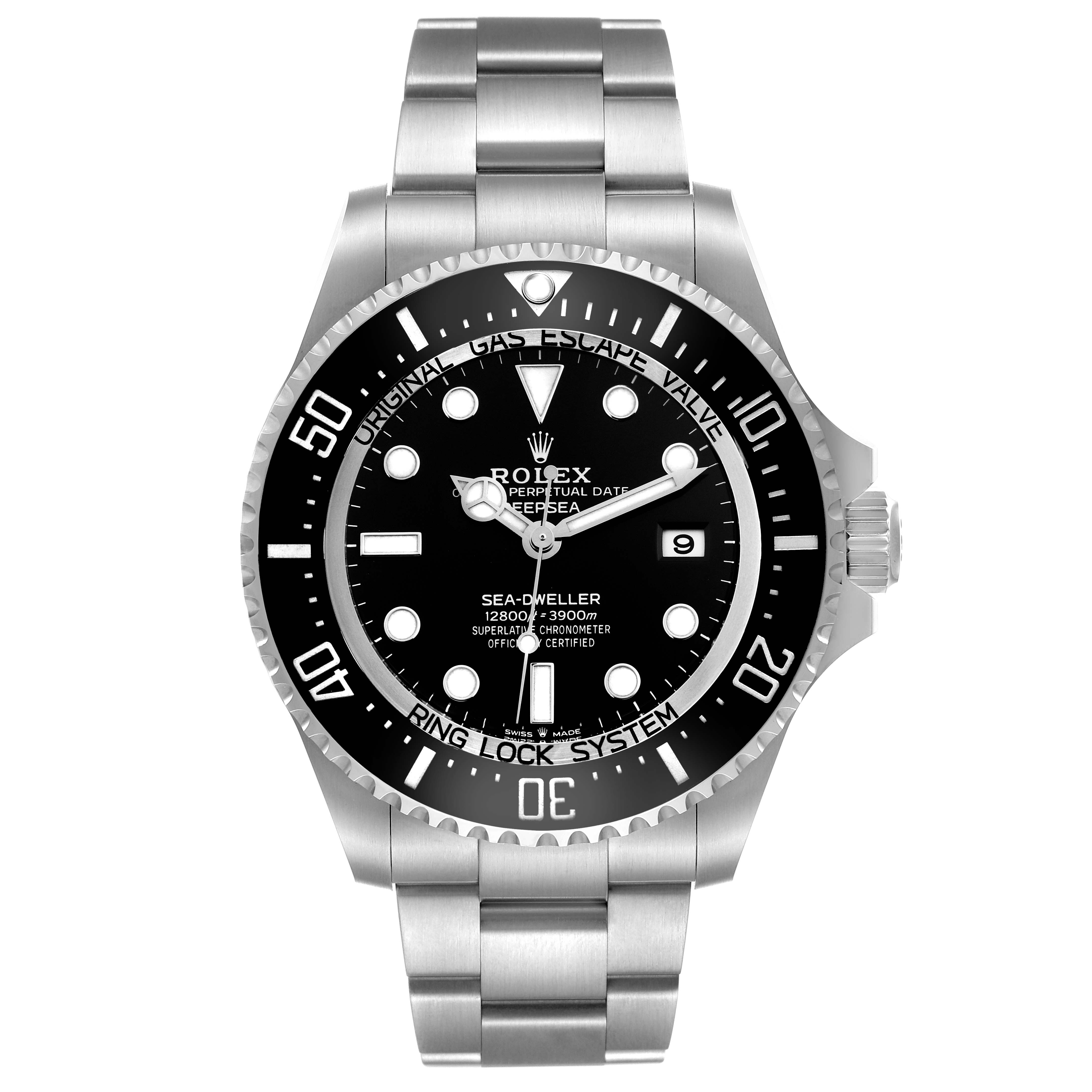 The Rolex Sea-Dweller 136660 Men
s Stainless Steel Black Dial 136660 Men
s Stainless Steel Black Dial watch is shown from the front, displaying the dial, bezel, bracelet, and crown.