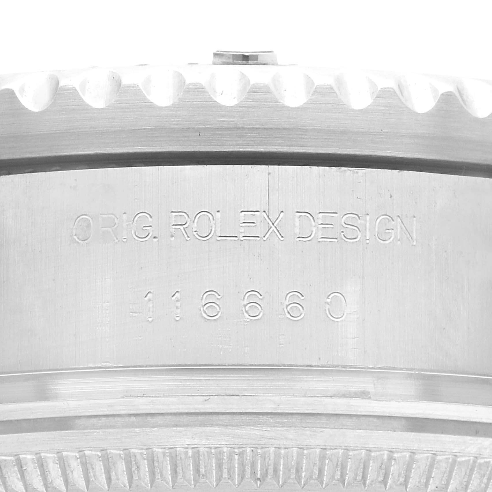 The image shows the case side of a Rolex Sea-Dweller 116660 Men
s Stainless Steel Black Dial 116660 Men
s Stainless Steel Black Dial watch, displaying the model number 16660 and "O.R.G. ROLEX DESIGN" engraving.