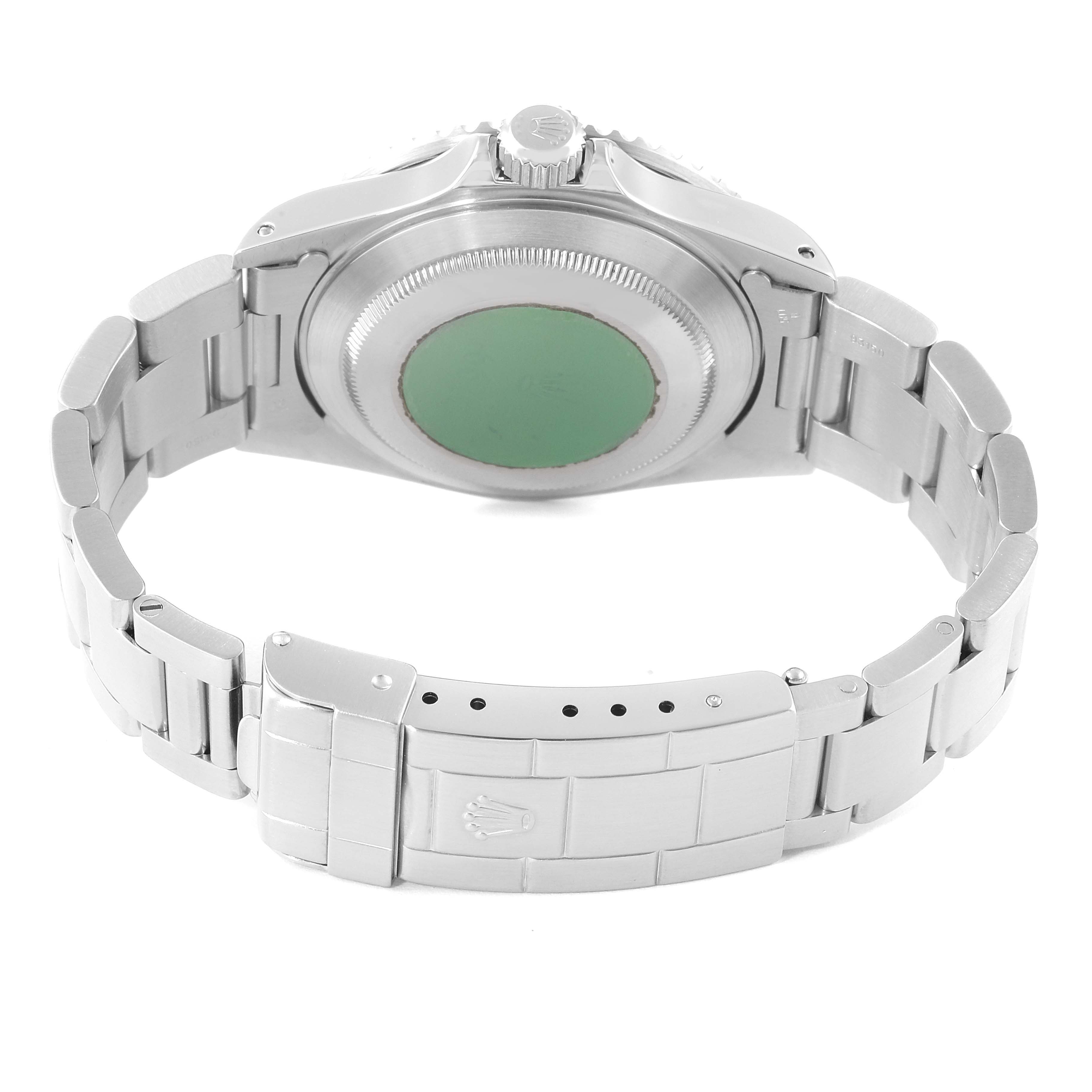 This image shows the back view of a Rolex Submariner 16610 Men
s Stainless Steel Black Dial 16610 Men
s Stainless Steel Black Dial watch, highlighting the case back, bracelet, and clasp.