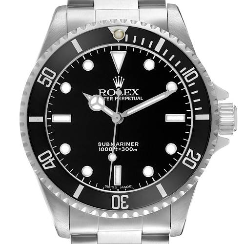 The Rolex Submariner 14060 Men's Stainless Steel Black Dial is shown from a top view, highlighting the bezel, dial, and bracelet.
