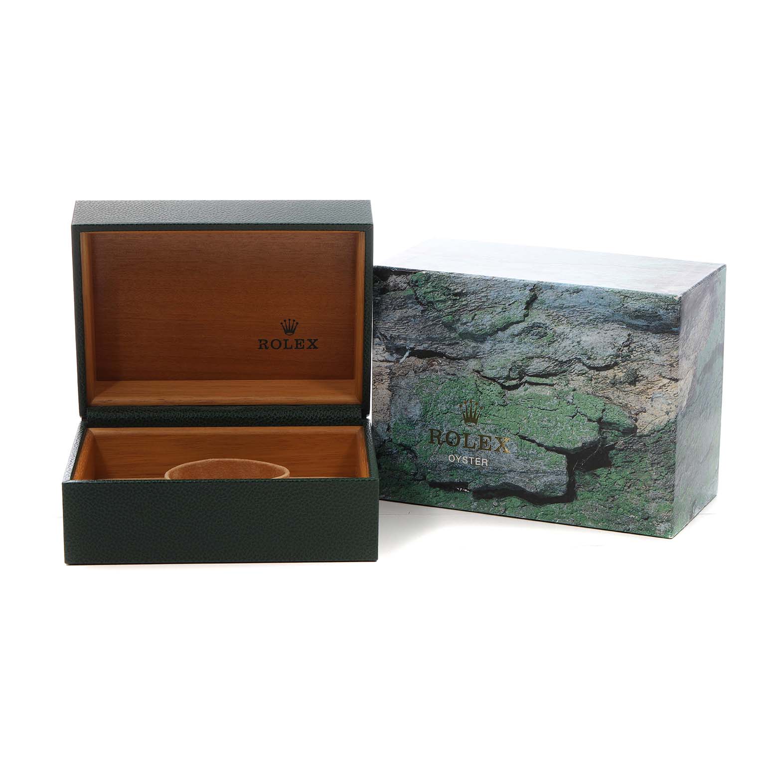 The image shows an open box and outer box for a Rolex Yacht-Master 16622 Men's Stainless Steel Silver Dial watch, highlighting the packaging and logo.