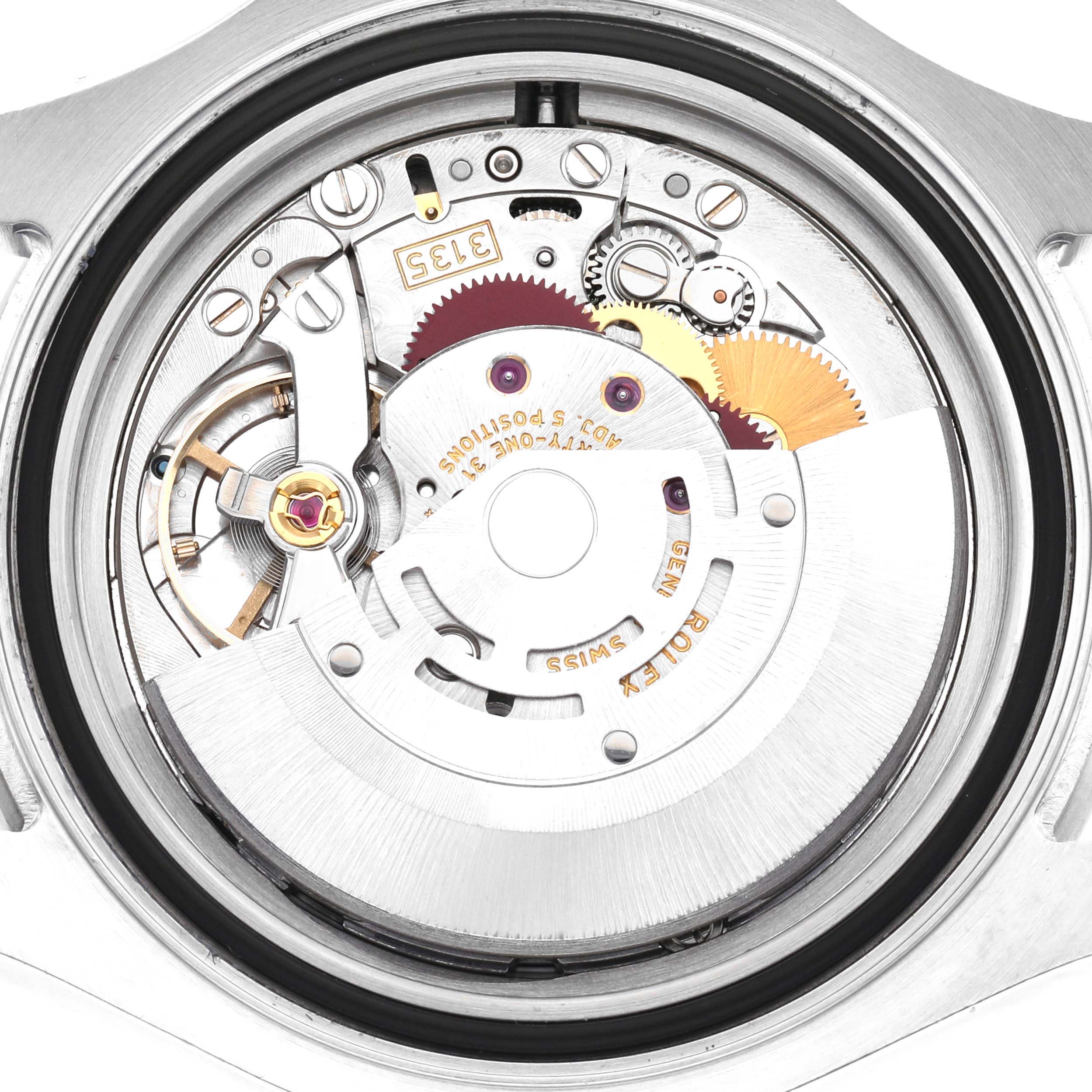 The image shows the movement mechanism of a Rolex Yacht-Master 16622 Men
s Stainless Steel Silver Dial 16622 Men
s Stainless Steel Silver Dial watch from a top-down angle.