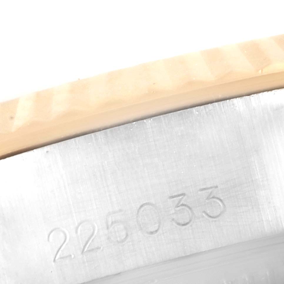 This close-up image shows the serial number on the bezel of a Tudor Princess 92413 Women's Steel and Gold (two tone) Champagne Dial 92413 Women's Steel and Gold (two tone) Champagne Dial model watch.