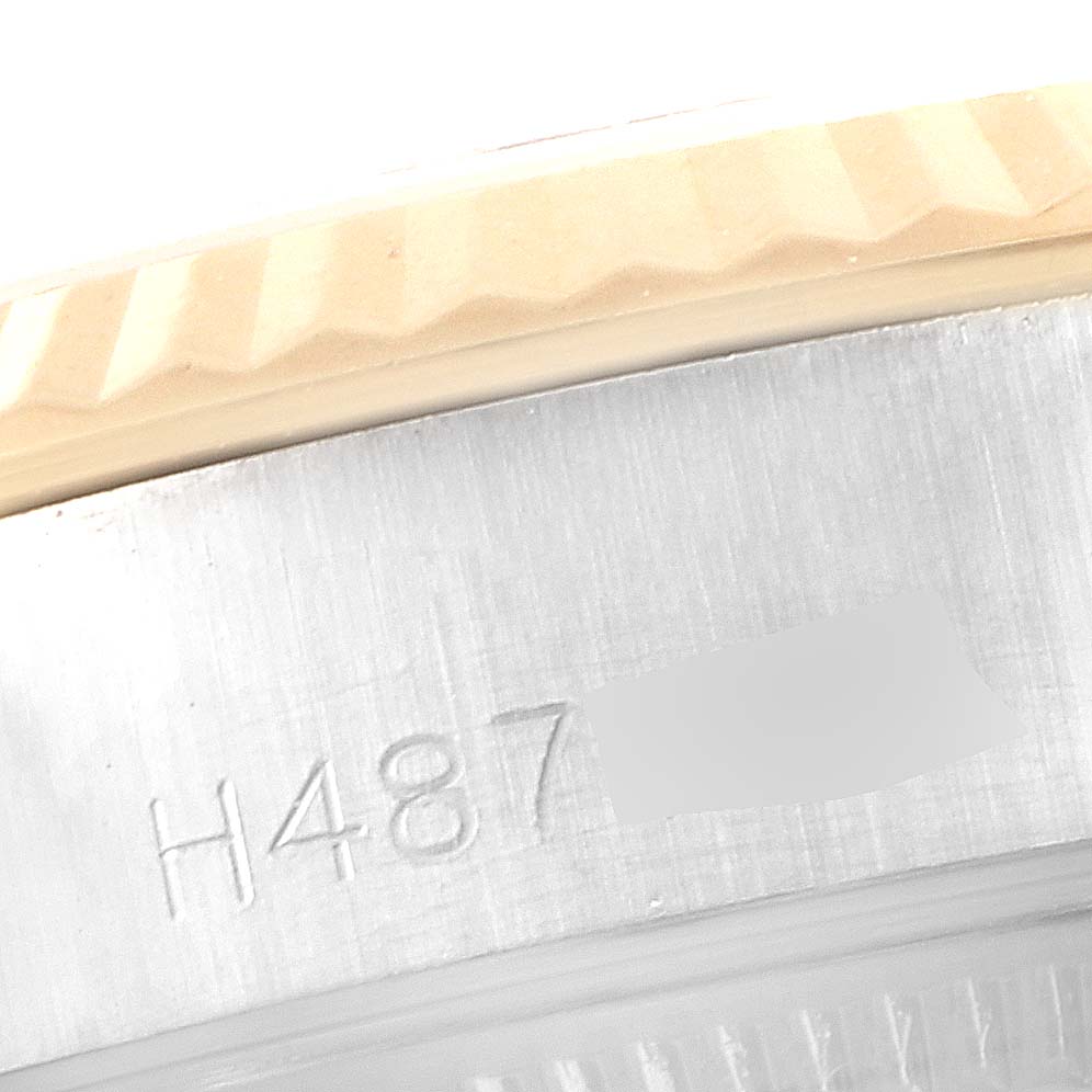 This image shows a close-up view of the bezel and case side of a Tudor Princess 92413 Women's Steel and Gold (two tone) Champagne Dial 92413 Women's Steel and Gold (two tone) Champagne Dial model watch.