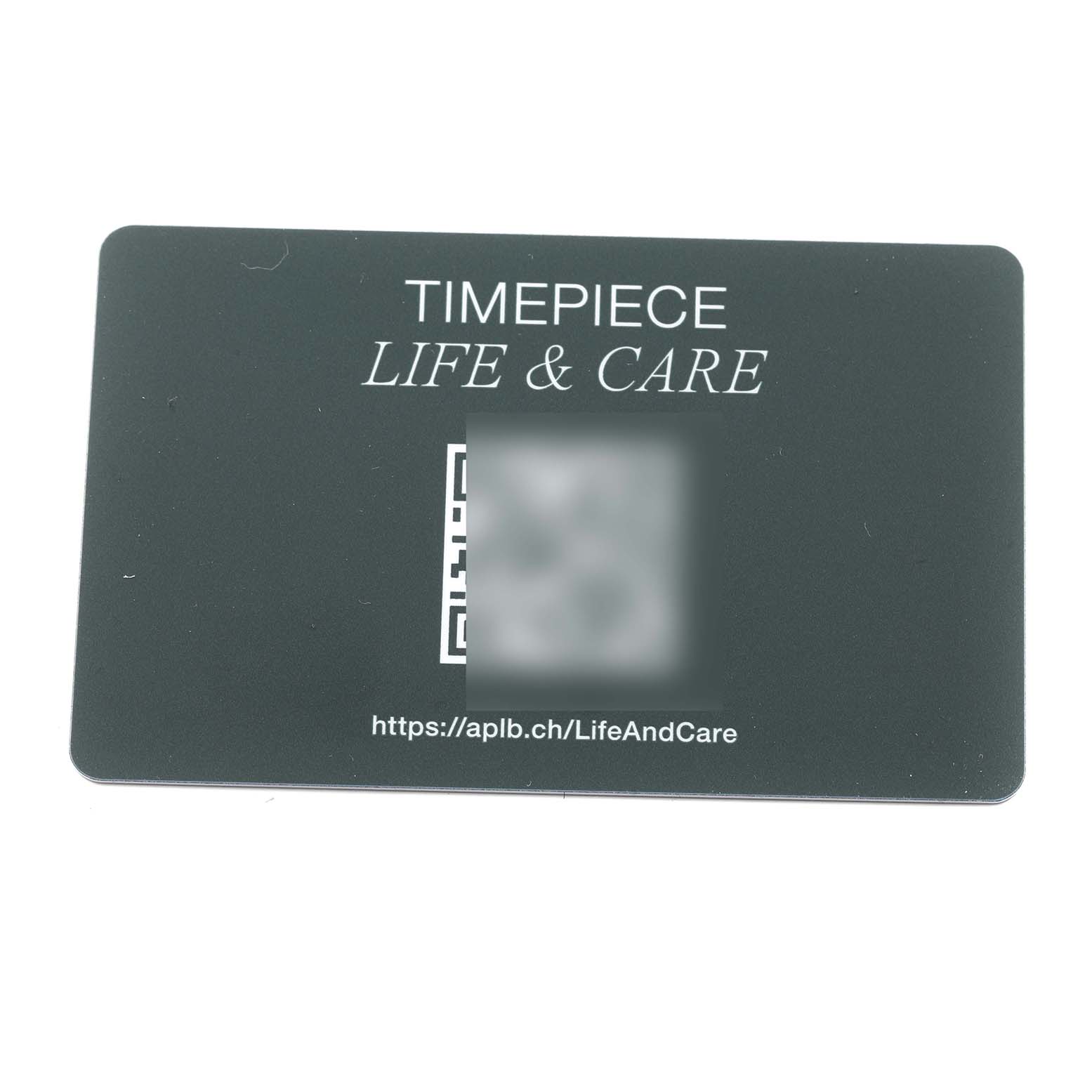 The image shows a Timepiece Life & Care card for the Royal Oak model by Audemars Piguet.