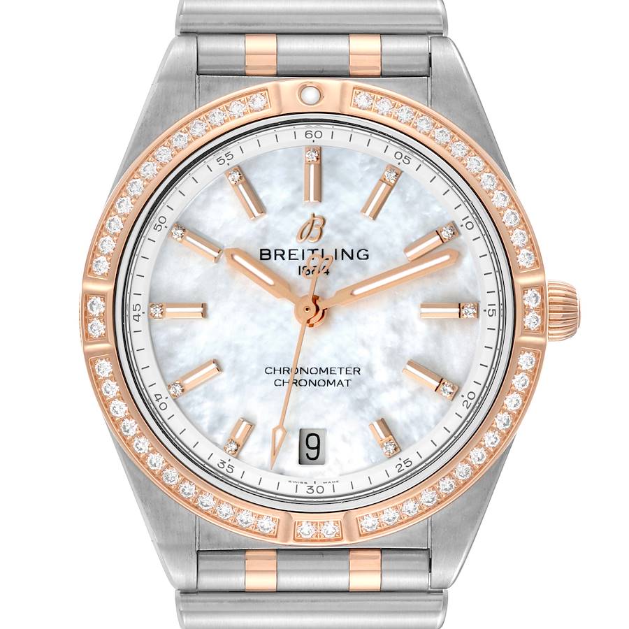 Breitling Chronomat 36 Mother Of Pearl Diamond Dial Steel Rose Gold Ladies Watch U10380 SwissWatchExpo