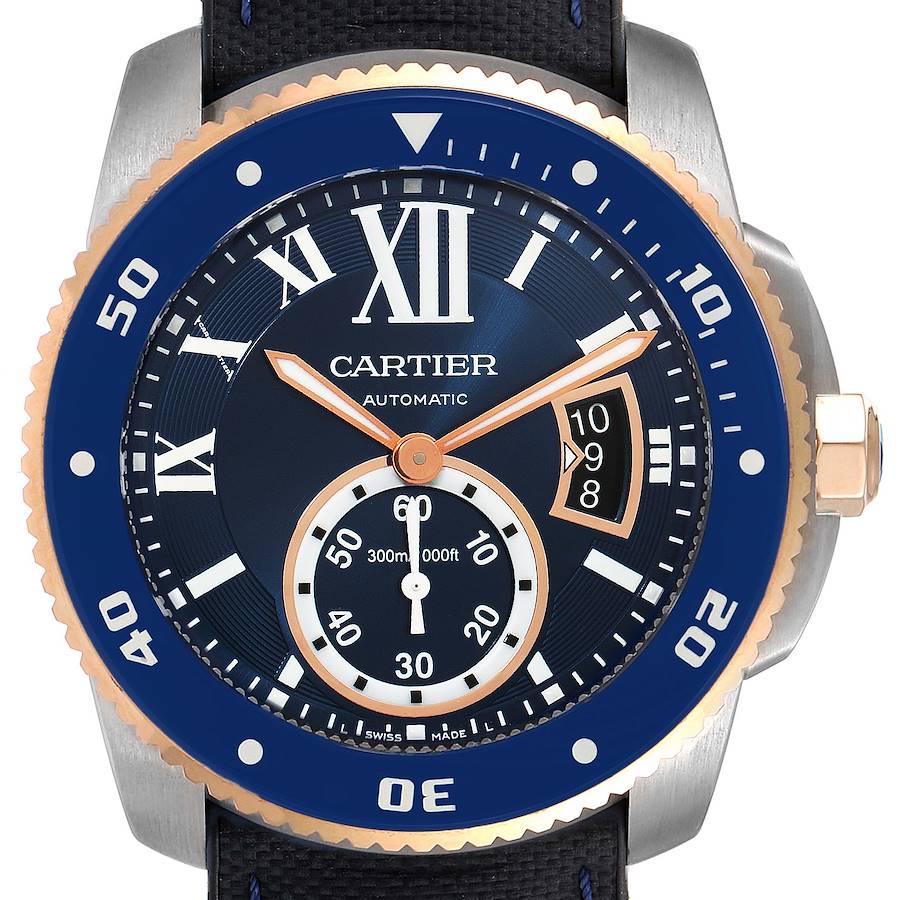 Cartier Calibre Diver Steel Rose Gold Blue Dial Watch W2CA0008 Box Papers SwissWatchExpo