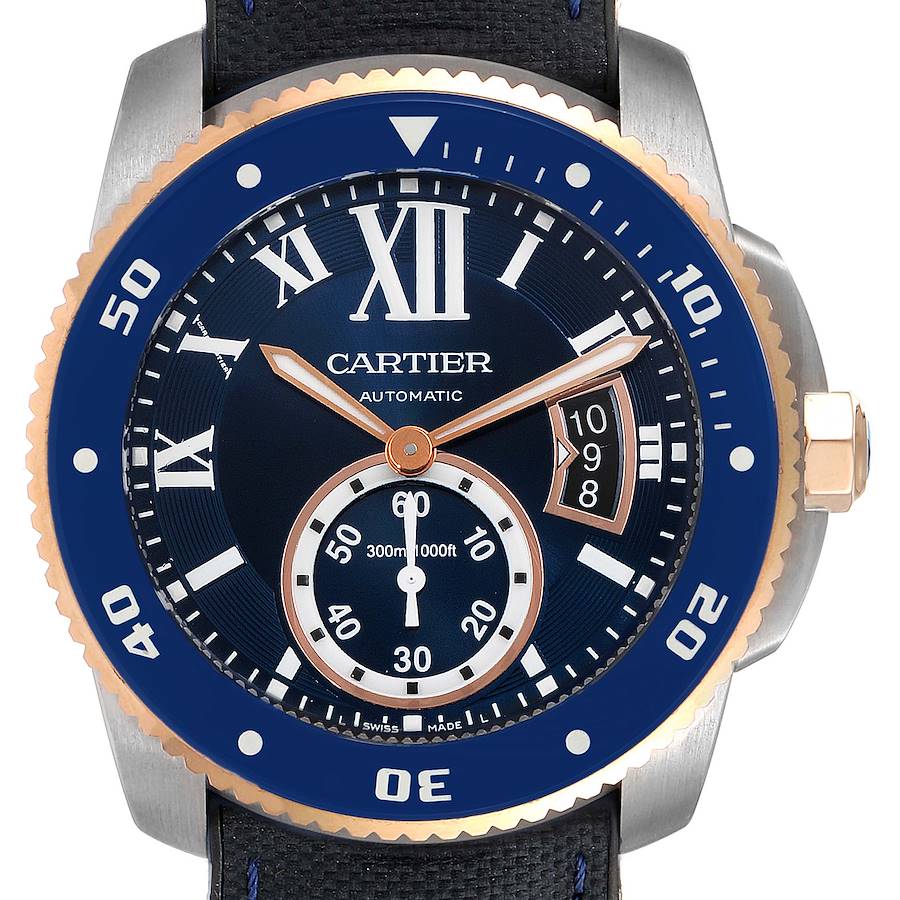 Cartier Calibre Diver Steel Rose Gold Blue Dial Watch W2CA0009 Box Papers SwissWatchExpo