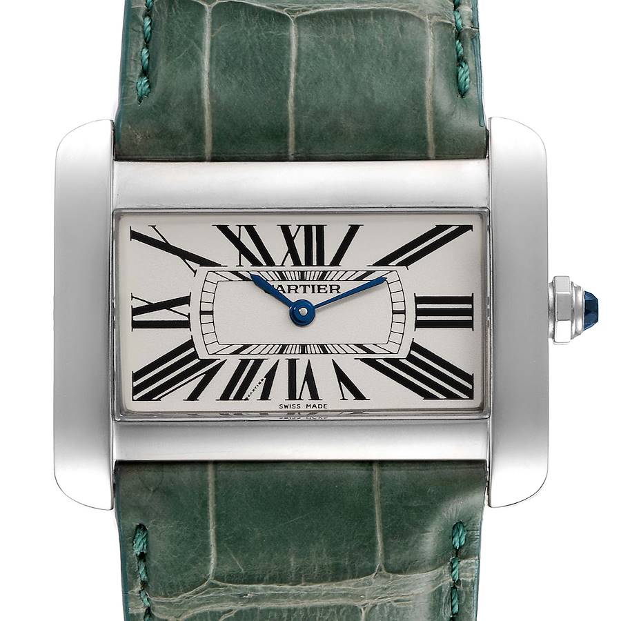 Cartier Tank Divan XL Silver Dial Green Strap Unisex Watch W6300755 SwissWatchExpo