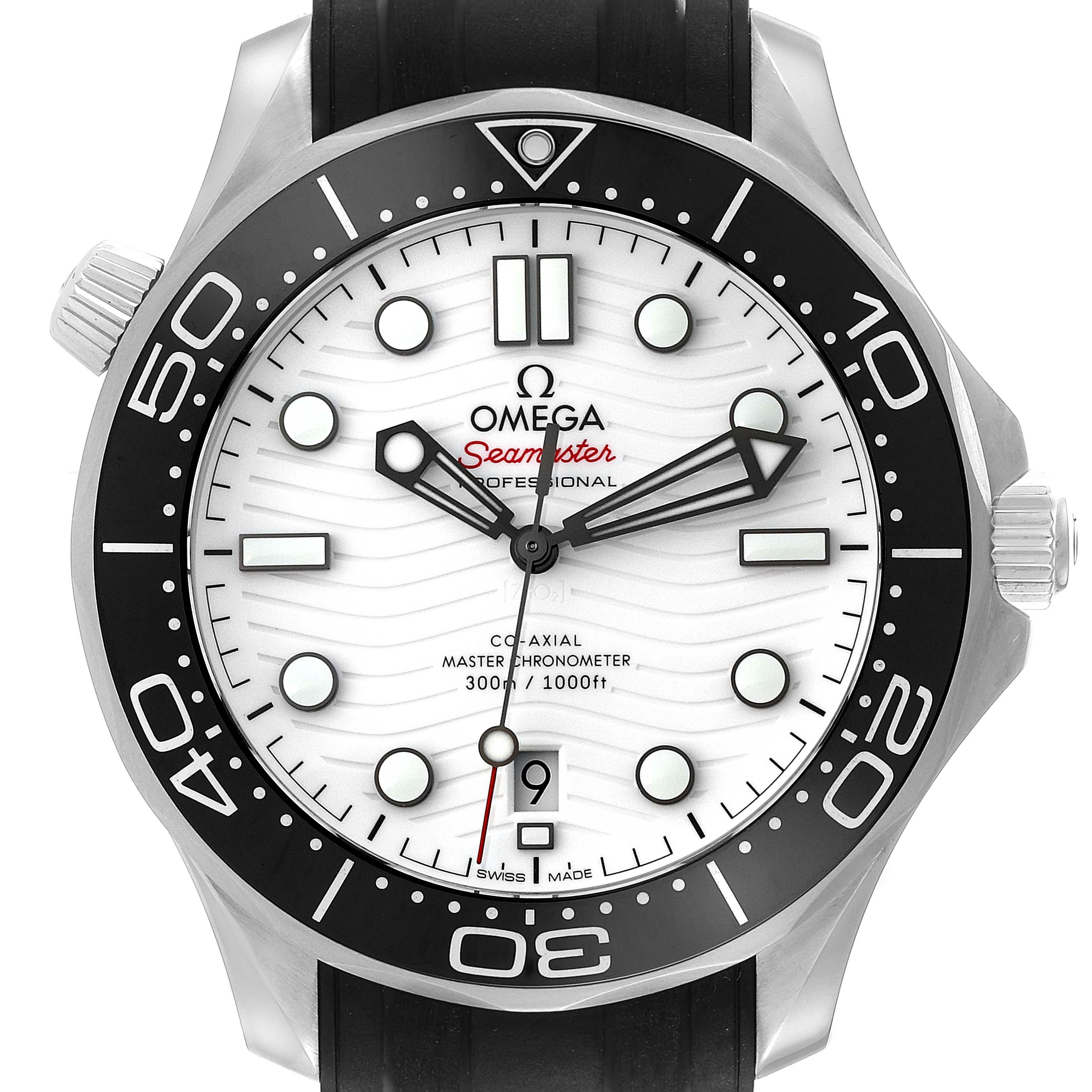 The image shows a frontal view of the Omega Seamaster 210.32.42.20.04.001 Men
s Stainless Steel White Dial 210.32.42.20.04.001 Men
s Stainless Steel White Dial watch, displaying the dial, bezel, crown, and strap.