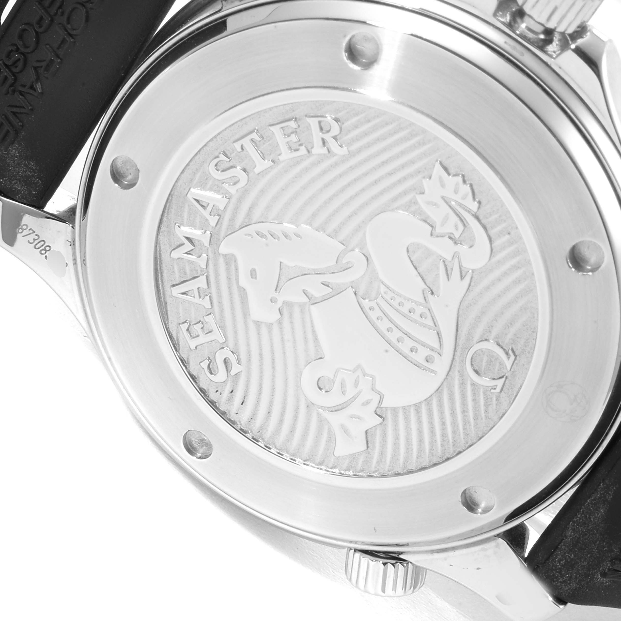 The image shows the case back of an Omega Seamaster 212.30.41.20.01.003 Men
s Stainless Steel Black Dial 212.30.41.20.01.003 Men
s Stainless Steel Black Dial watch, featuring the engraved logo and branding.