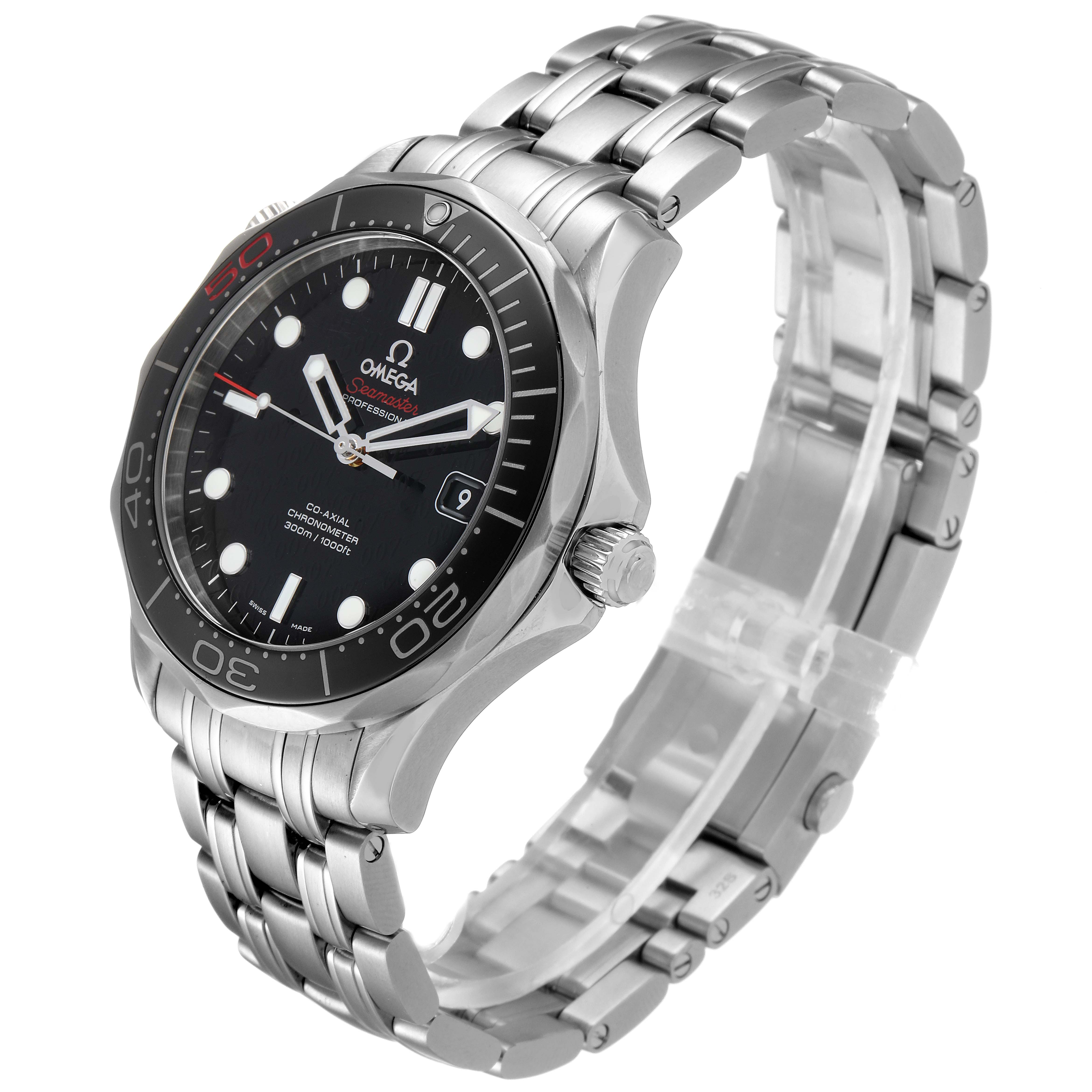 The Omega Seamaster 212.30.41.20.01.005 Men's Stainless Steel Black Dial 212.30.41.20.01.005 Men's Stainless Steel Black Dial watch is shown at a slight front angle, revealing the face, bezel, crown, and stainless steel bracelet.