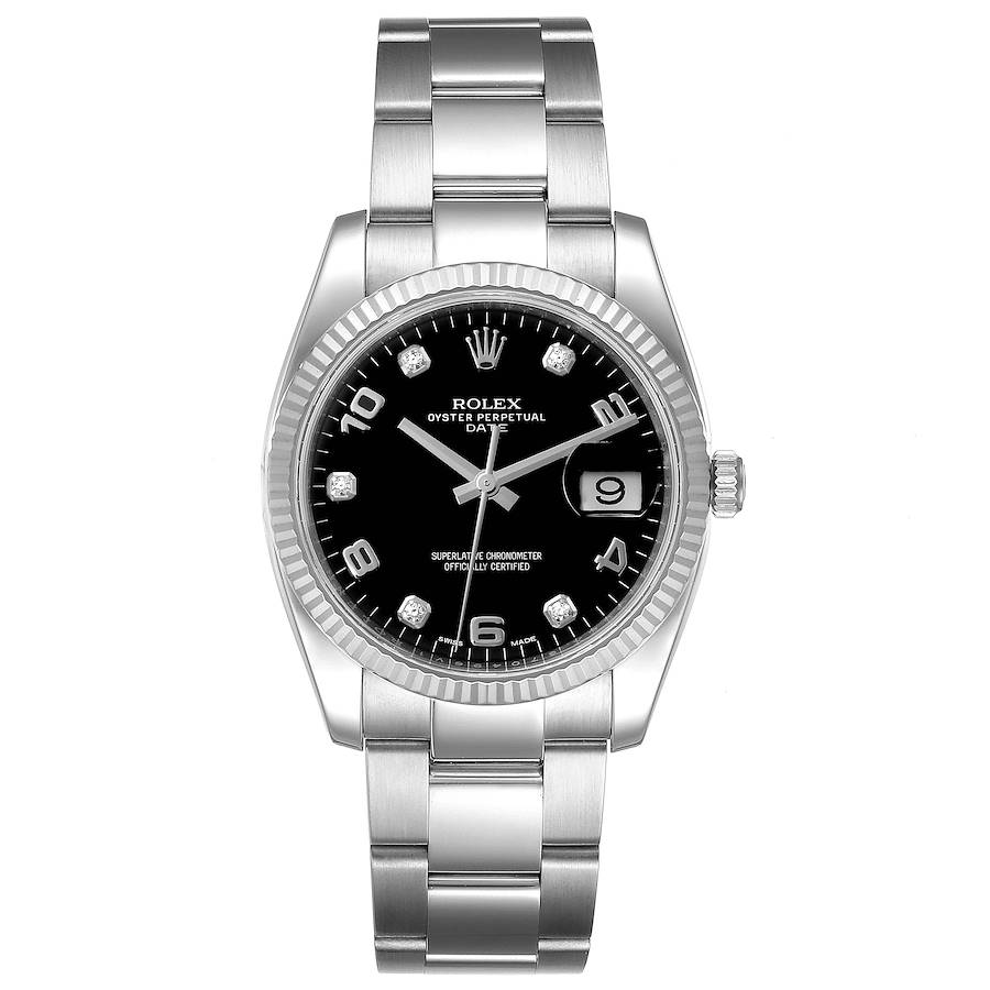 Rolex Date 34 White Black Diamond Mens Watch | SwissWatchExpo