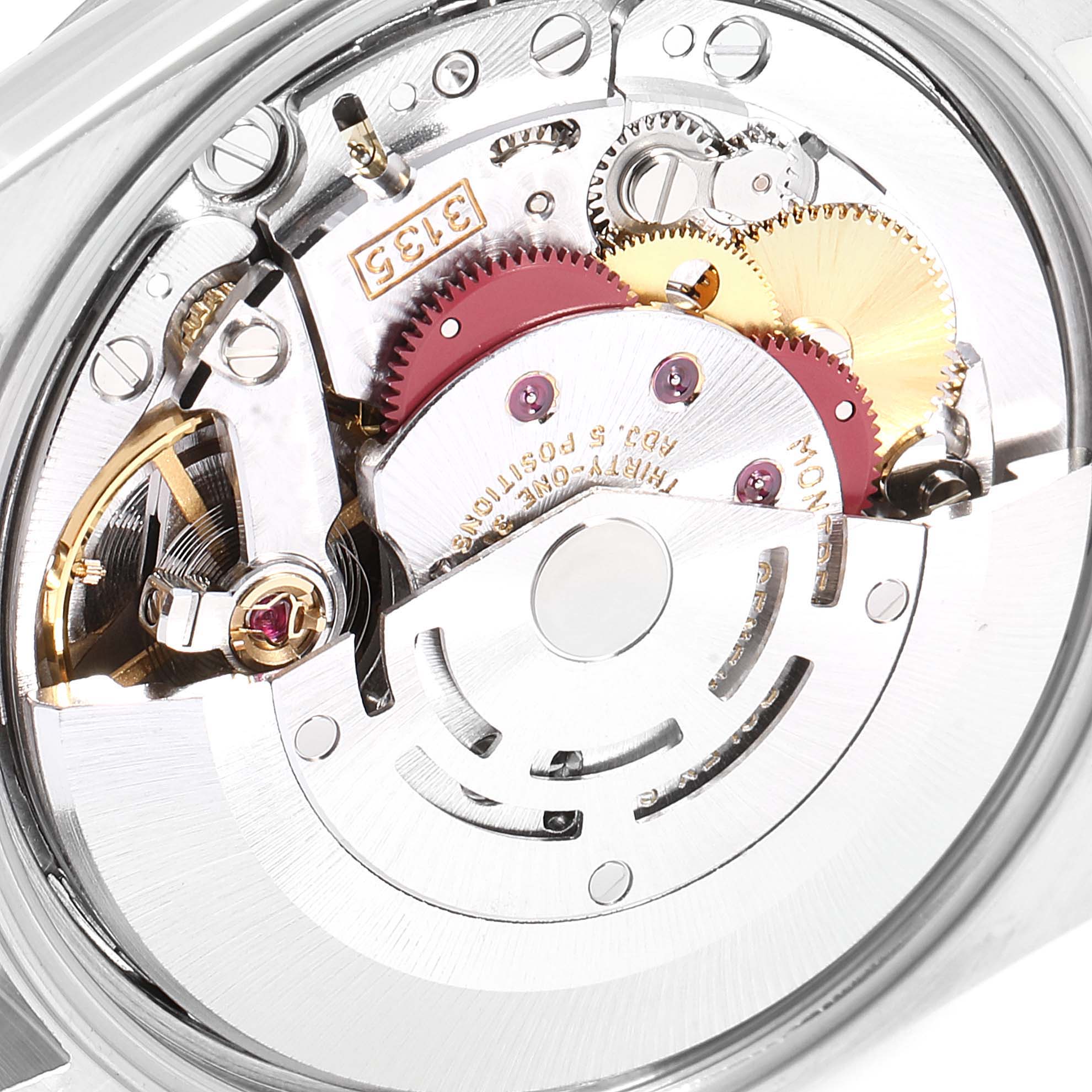 This image shows the intricate inner mechanical movement of a Rolex Date 15200 Men's Stainless Steel Silver Dial 15200 Men's Stainless Steel Silver Dial model watch from a close-up angle.