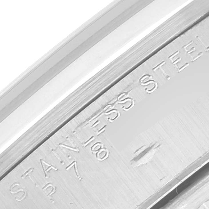 This image shows a close-up of the side of the case of a Rolex Date 15200 Men's Stainless Steel Silver Dial 15200 Men's Stainless Steel Silver Dial watch, highlighting its stainless steel composition.