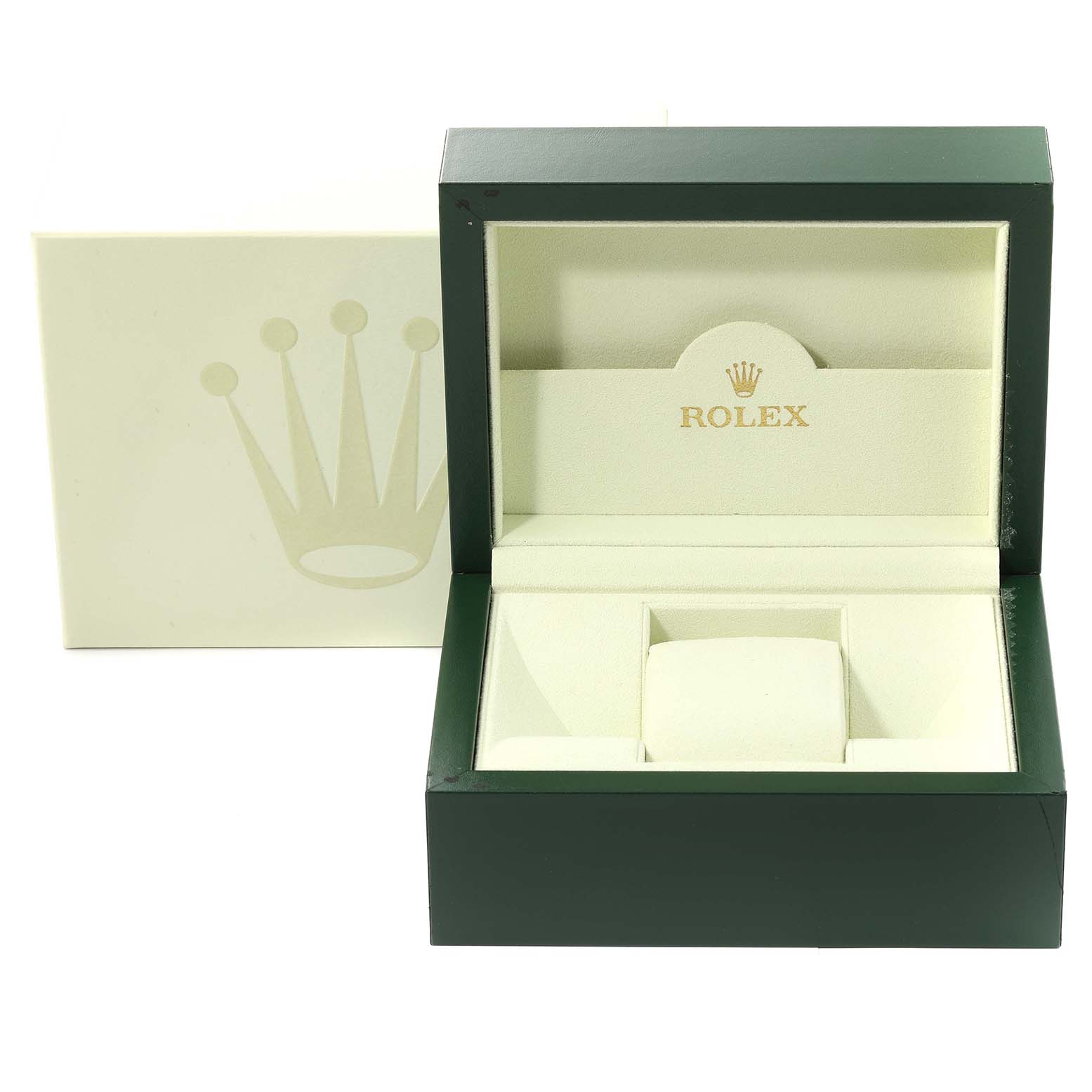 The image shows the open green box and outer packaging for a Rolex Mid-Size 178341 Women's Steel and Gold (two tone) Mother of Pearl Dial 178341 Women's Steel and Gold (two tone) Mother of Pearl Dial model watch, viewed from the front.