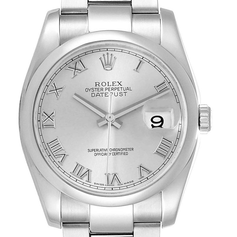 Rolex Datejust 36 Silver Roman Dial Steel Mens Watch 116200 SwissWatchExpo