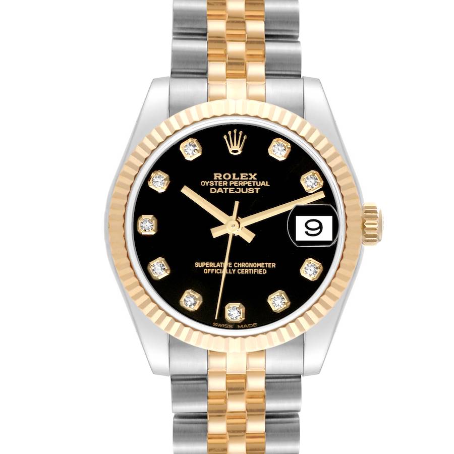 Rolex Datejust Midsize Black Diamond Dial Ladies Watch 178273 Card SwissWatchExpo