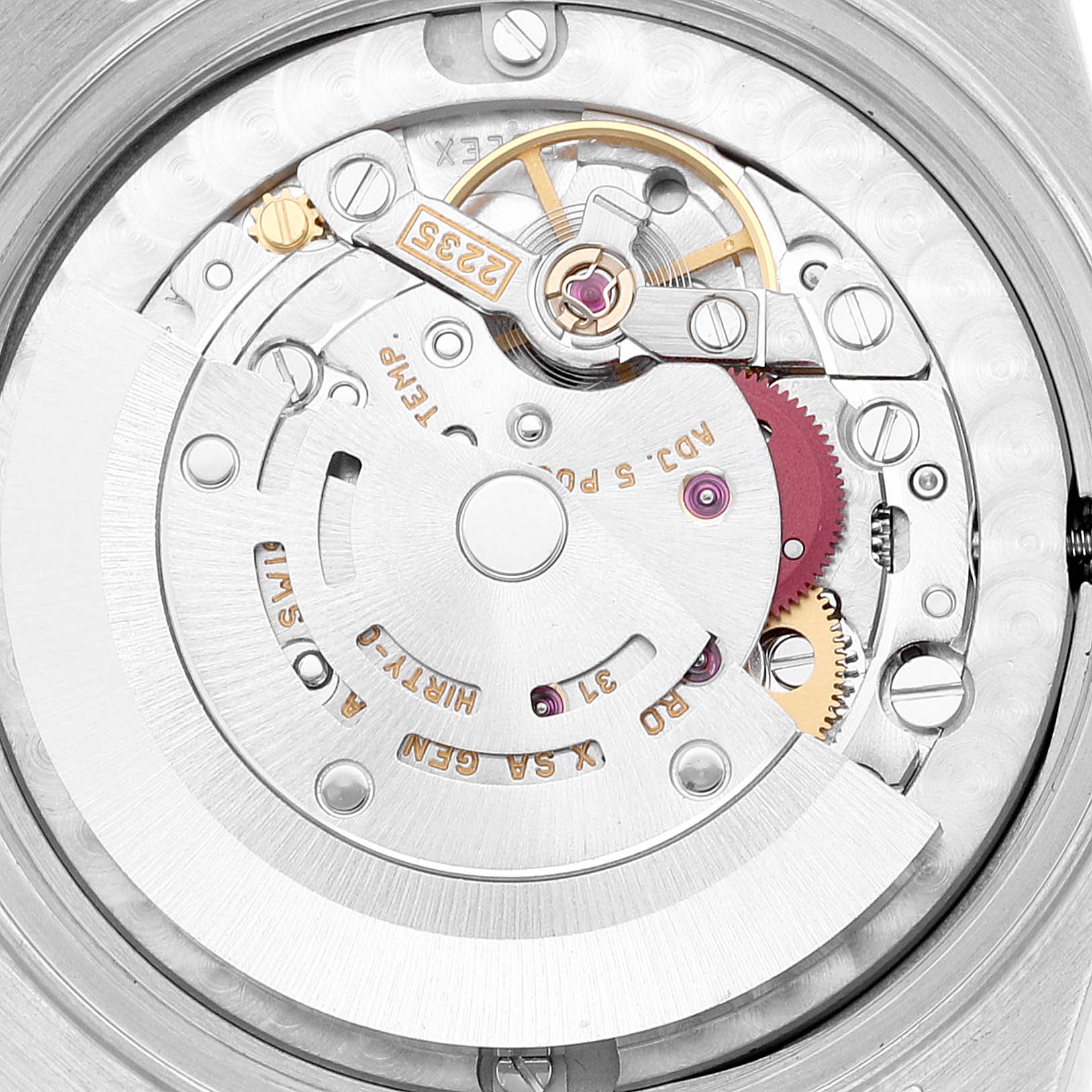 The image shows the movement and internal components of a Mid-Size Rolex watch from a close-up, top-down angle.
