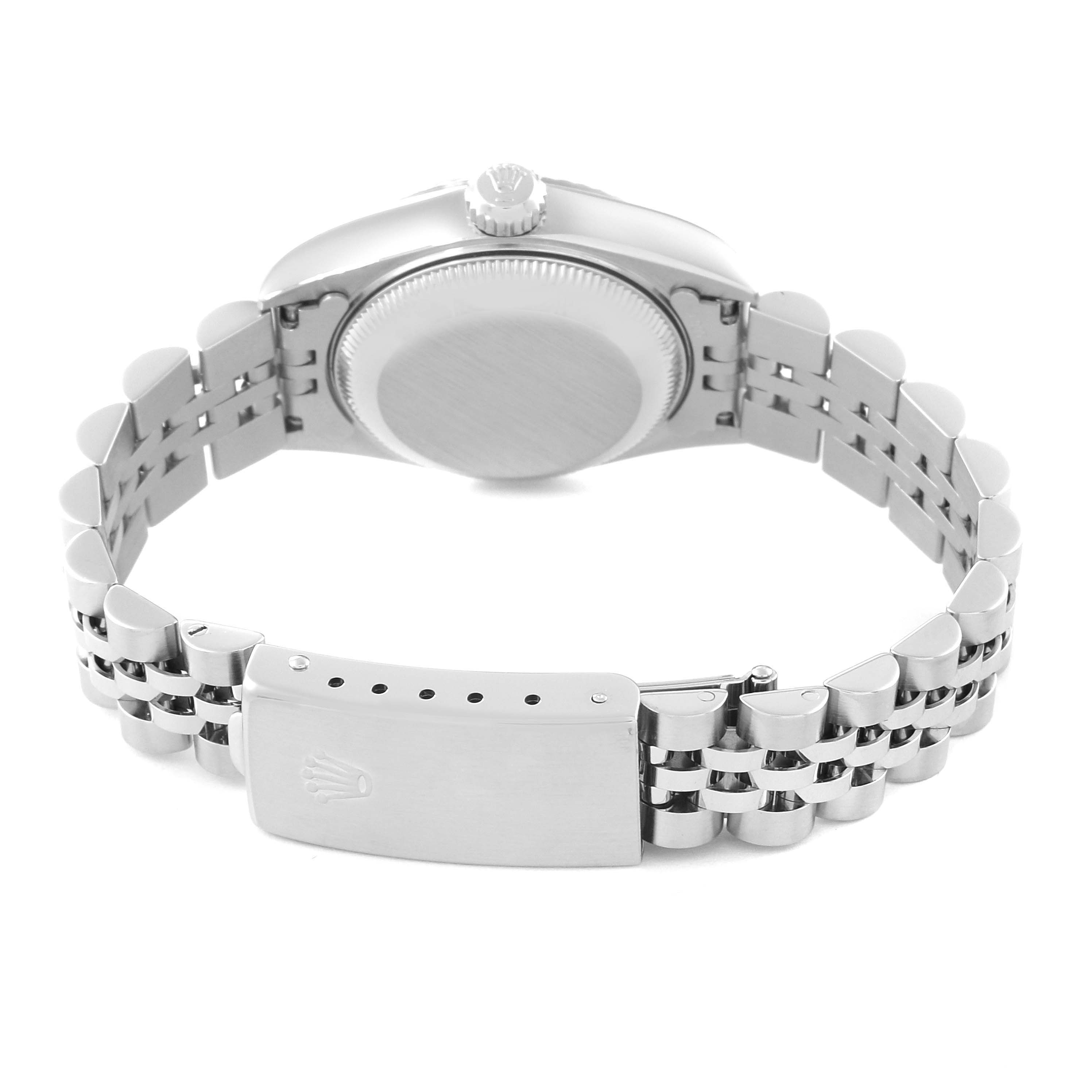 The image shows the underside case back and bracelet clasp of a Rolex Datejust 69174 Women's Stainless Steel Silver Dial 69174 Women's Stainless Steel Silver Dial watch.