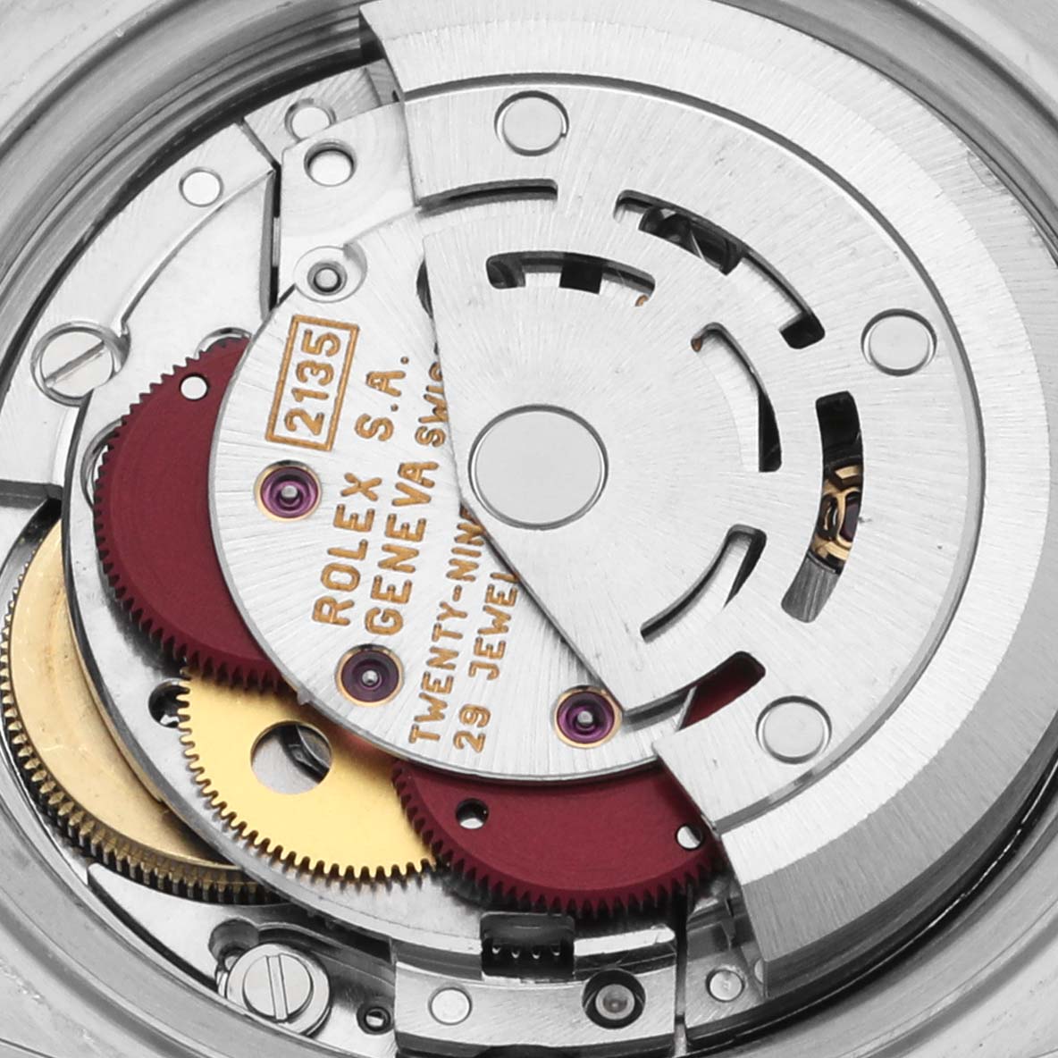 The image shows a close-up of the movement mechanism of a Rolex Datejust 69174 Women's Stainless Steel Pink Dial 69174 Women's Stainless Steel Pink Dial watch.