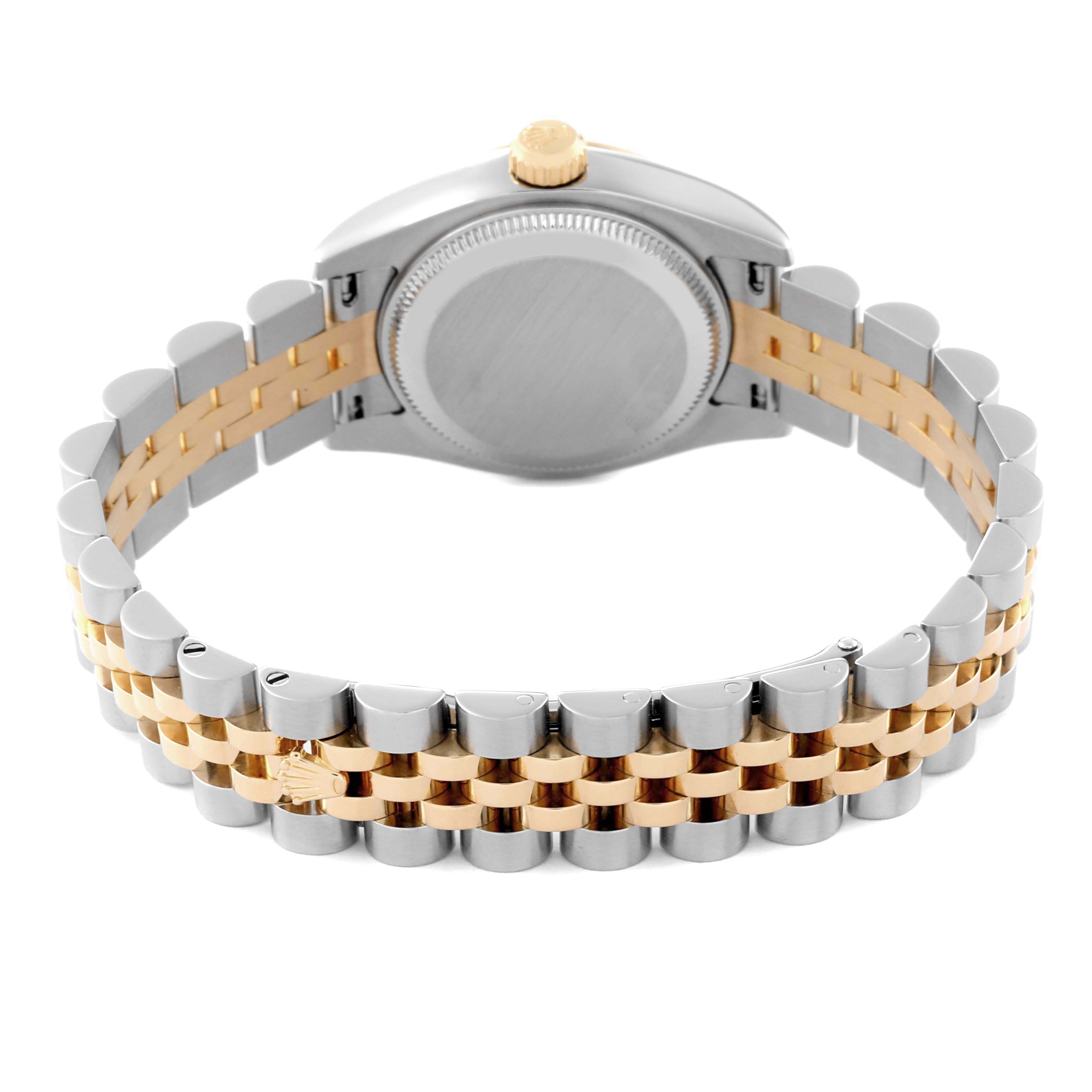 This image shows the back view of a Rolex Datejust 179173 Women's Steel and Gold (two tone) Silver Dial 179173 Women's Steel and Gold (two tone) Silver Dial watch, highlighting the caseback and the two-tone Jubilee bracelet.