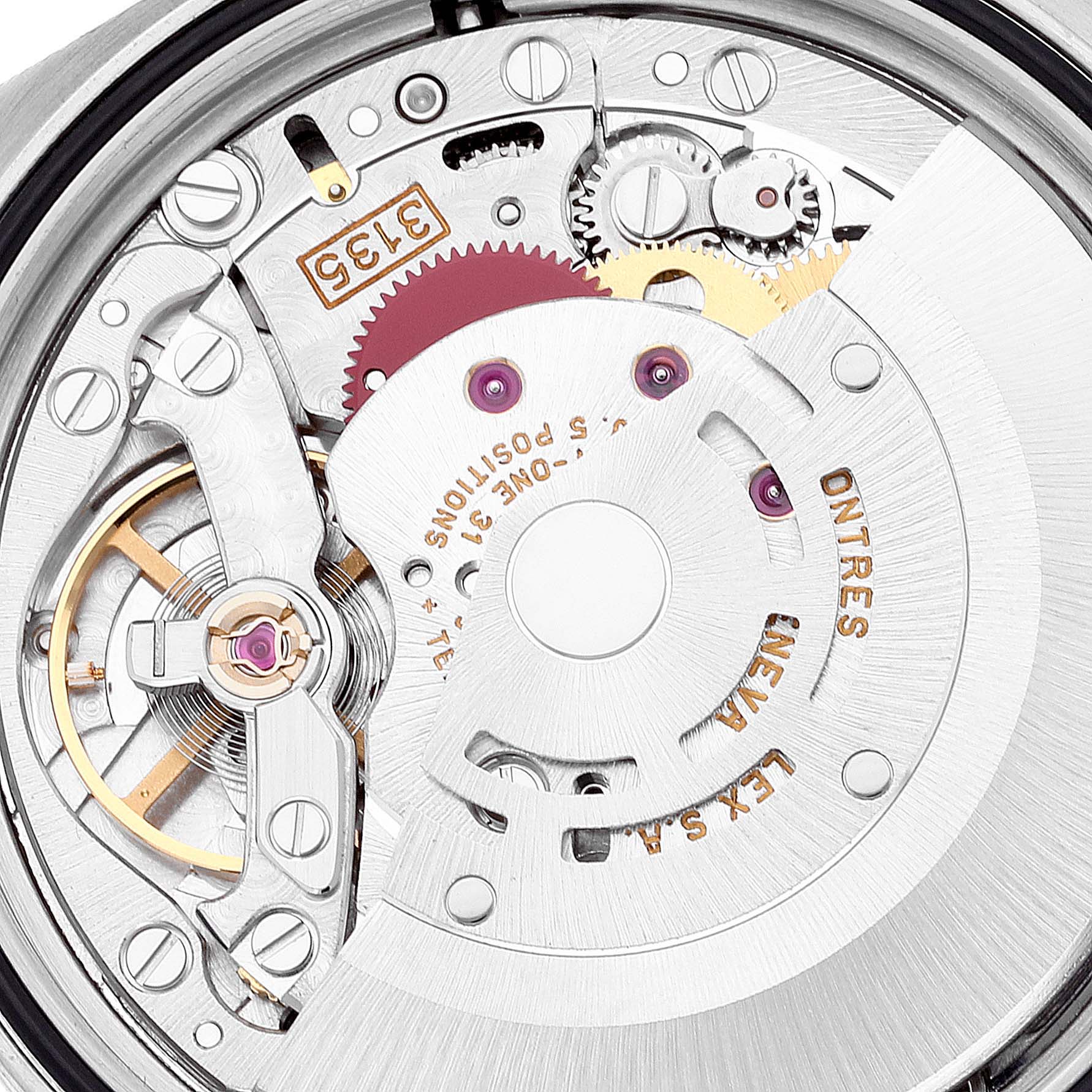 This image shows the inner mechanical movement of the Rolex Datejust 16233 Men's Steel and Gold (two tone) Black Dial 16233 Men's Steel and Gold (two tone) Black Dial watch, revealing gears and components.