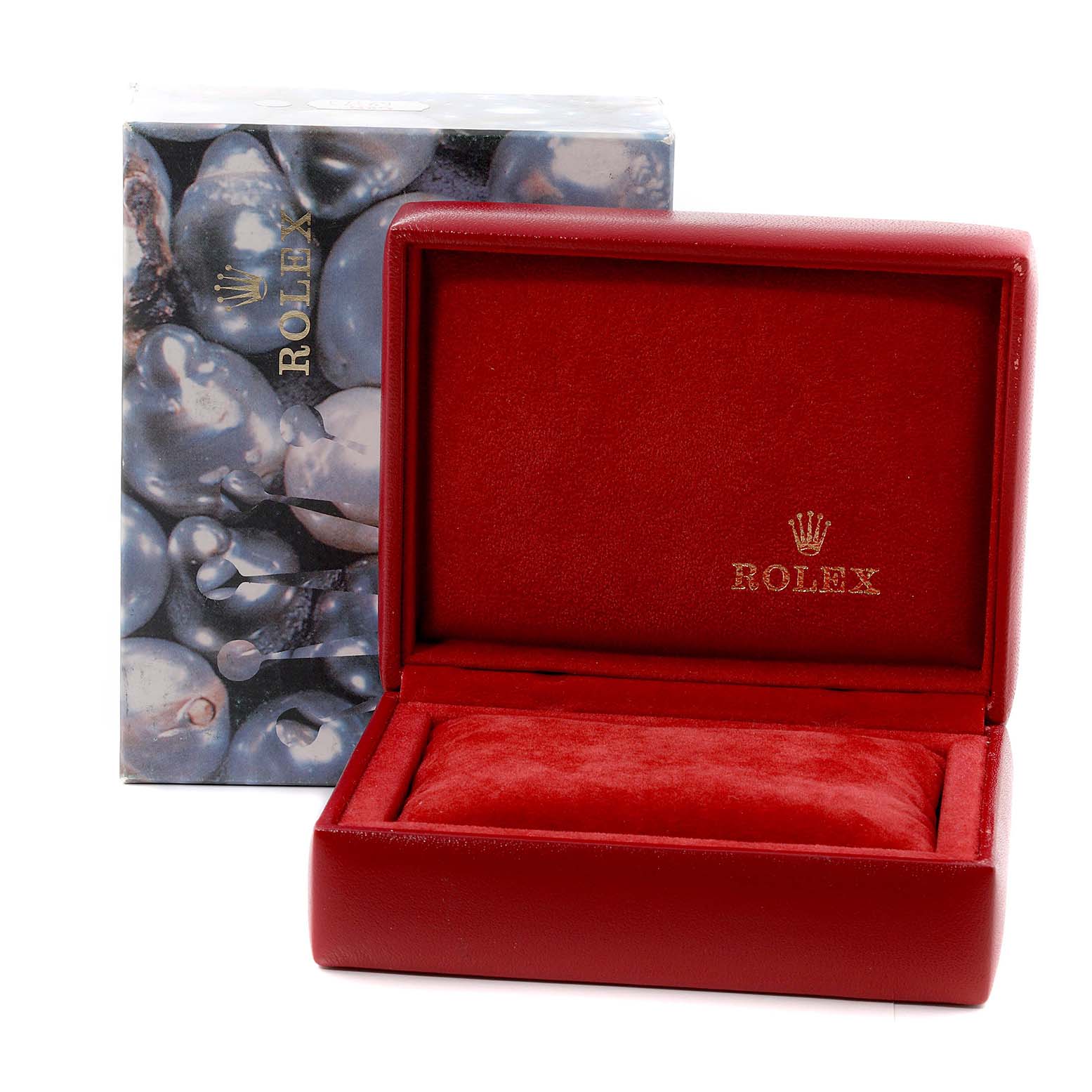 The image shows a Rolex Datejust 69173 Women's Steel and Gold (two tone) Champagne Dial 69173 Women's Steel and Gold (two tone) Champagne Dial watch box and its outer packaging from a front angle.