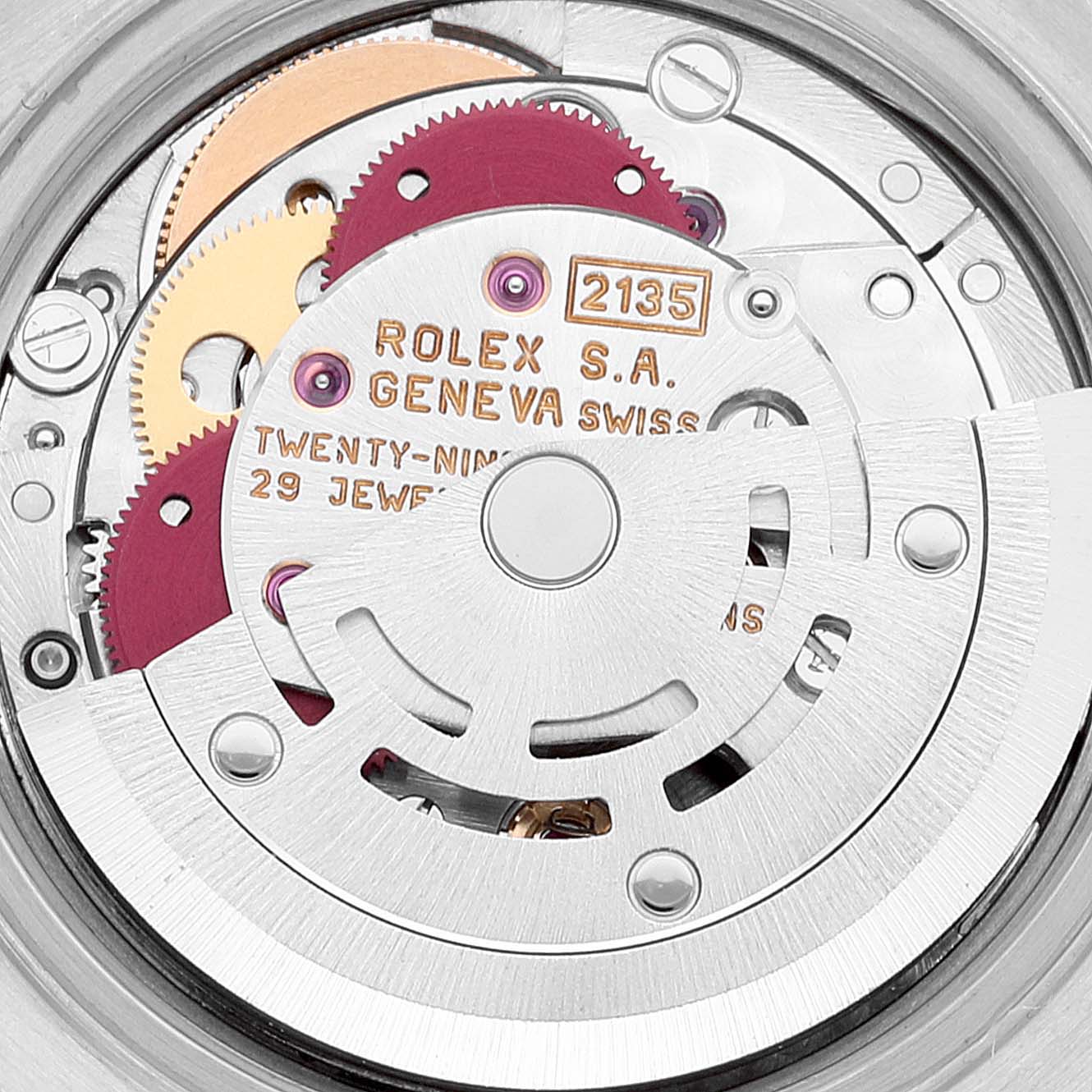 The image shows the intricate internal movement of a Rolex Datejust 69173 Women's Steel and Gold (two tone) Champagne Dial 69173 Women's Steel and Gold (two tone) Champagne Dial watch.