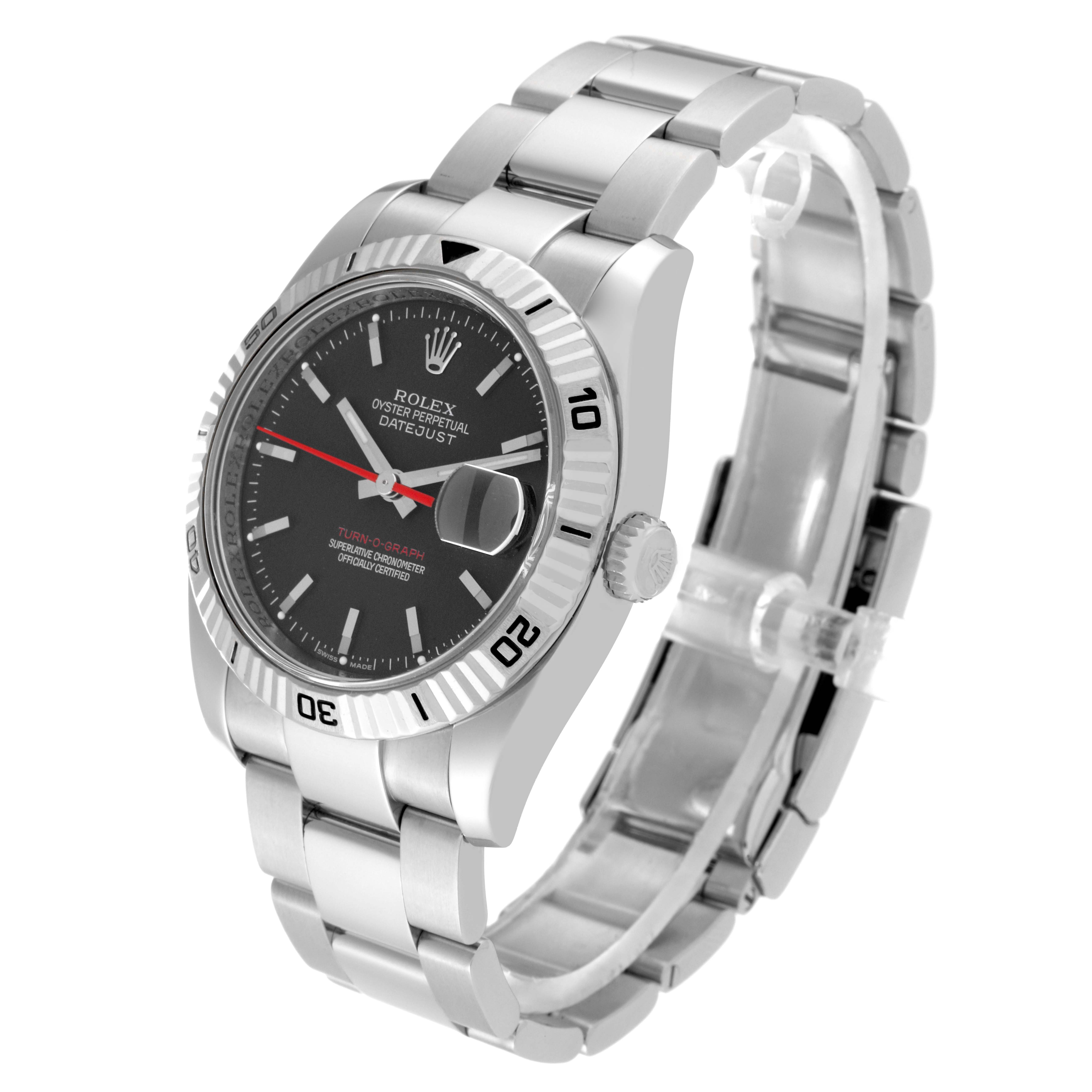 The image shows a side angle view of a Rolex Turn-o-Graph 116264 Men's Stainless Steel Black Dial 116264 Men's Stainless Steel Black Dial watch, displaying the face, bezel, and bracelet.