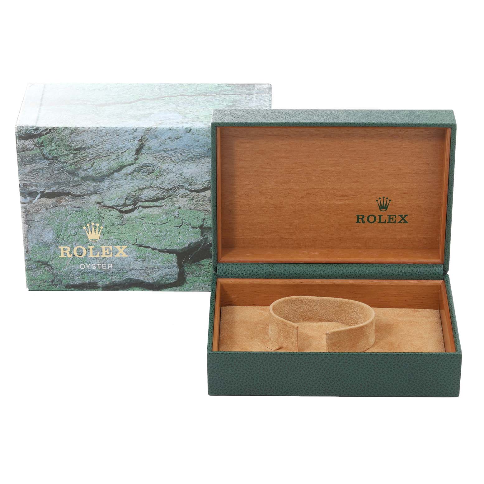 The image shows an empty Rolex Turn-o-Graph 16263 Men's Steel and Gold (two tone) White Dial 16263 Men's Steel and Gold (two tone) White Dial watch box and outer packaging from a front angle.